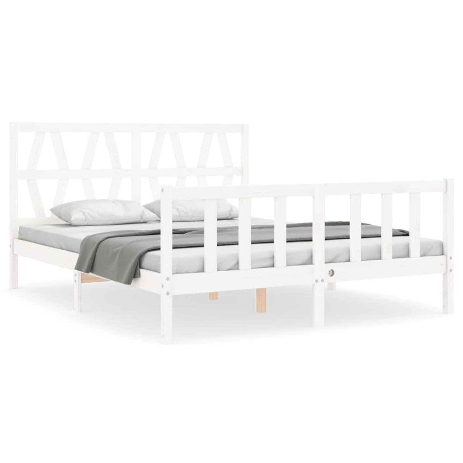 The Living Store Bedframe - Massief grenenhout - 205.5 x 155.5 x 100 cm - Wit - Geen matras inbegrepen