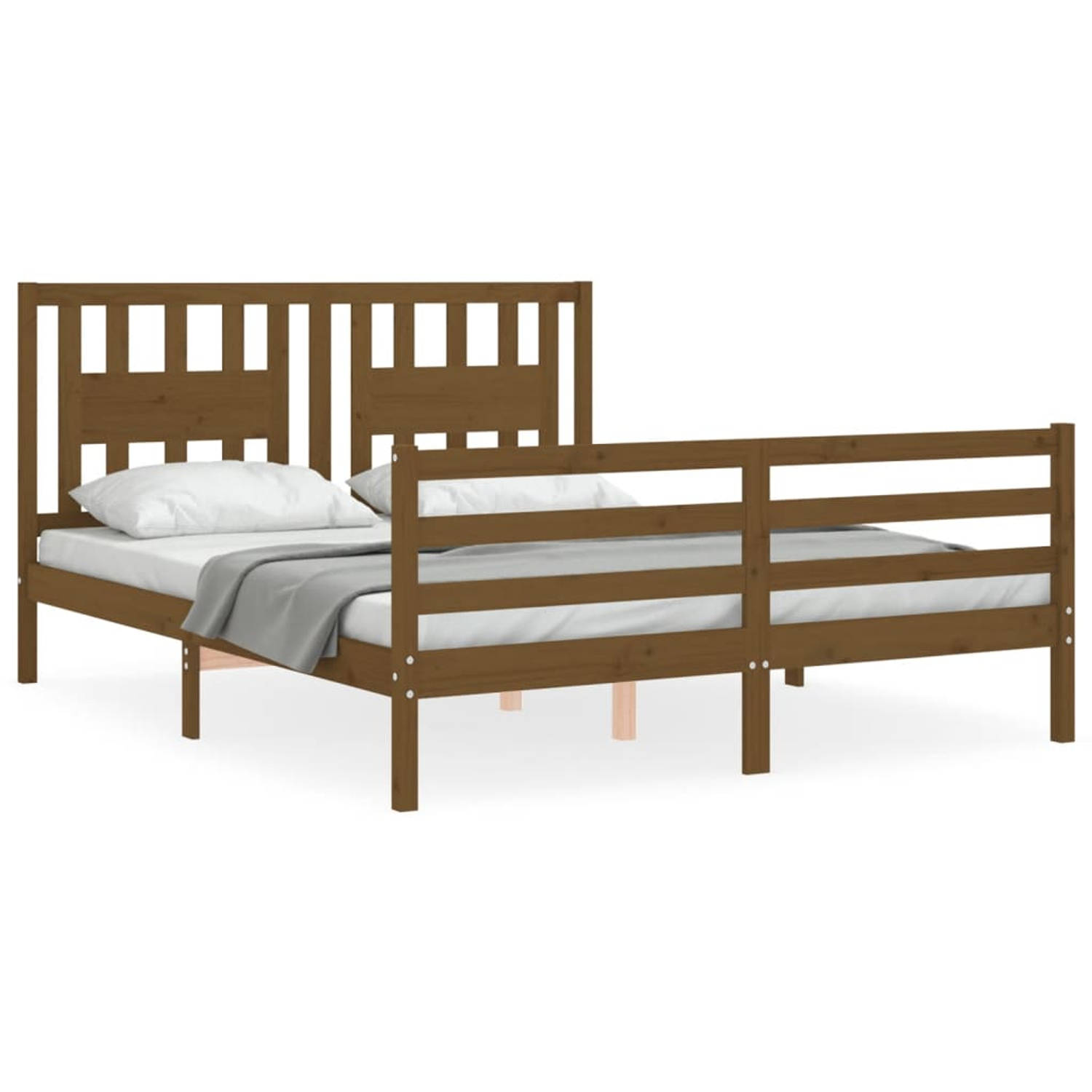 The Living Store Bedframe met hoofdbord hout honingbruin 160x200 cm - Bedframe - Bedframes - Bed - Tweepersoonsbed - Slaapkamermeubel - Houten Bedframe - Houten Bed - Bedbodem - Ma