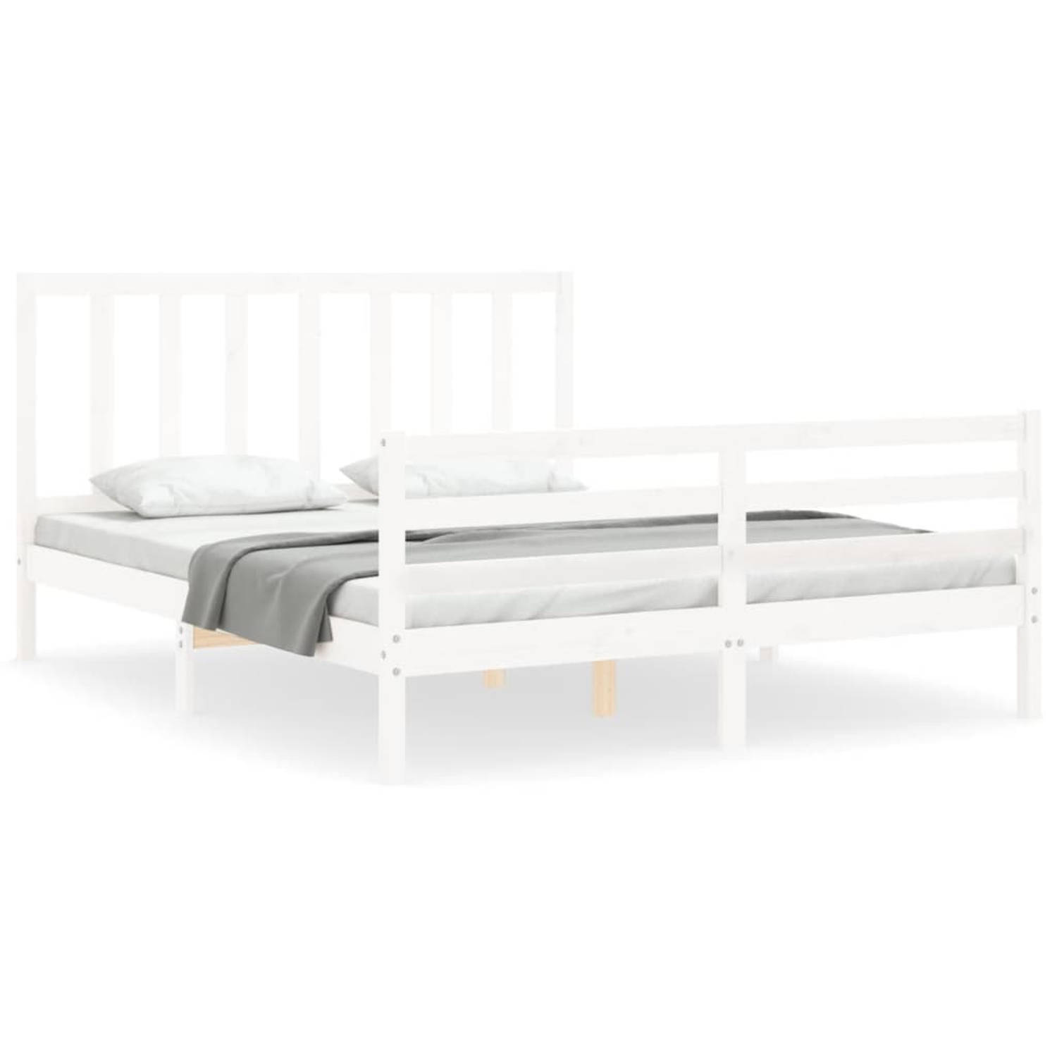 The Living Store Bedframe met hoofdbord massief hout wit 5 FT King Size - Bedframe - Bedframes - Bed - Tweepersoonsbed - Slaapkamermeubel - Houten Bedframe - Houten Bed - Bedbodem