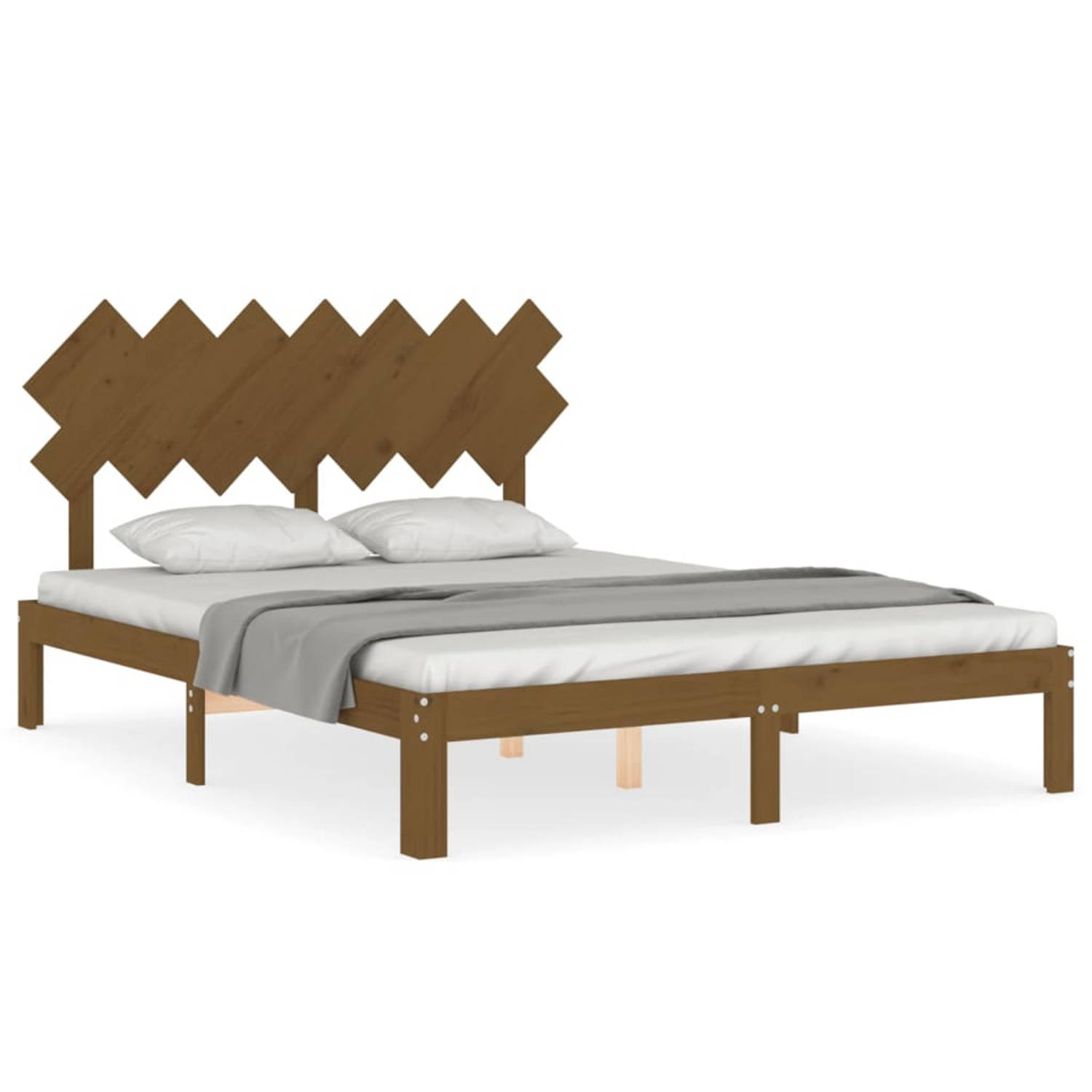 The Living Store Bedframe met hoofdbord massief hout honingbruin 140x200 cm - Bed