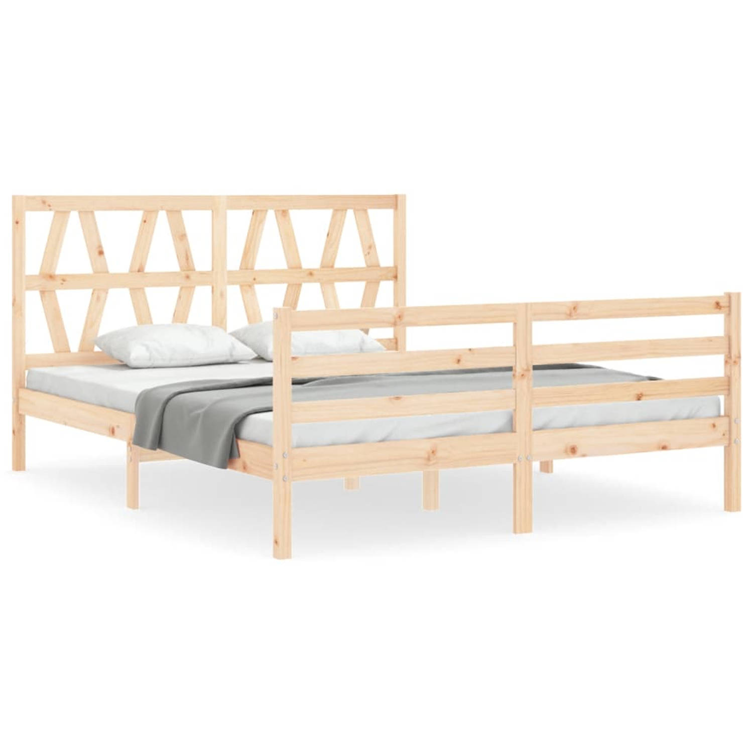 The Living Store Bedframe met hoofdbord massief hout 5 FT King Size - Bedframe - Bedframes - Bed - Tweepersoonsbed - Slaapkamermeubel - Houten Bedframe - Houten Bed - Bedbodem - Ma