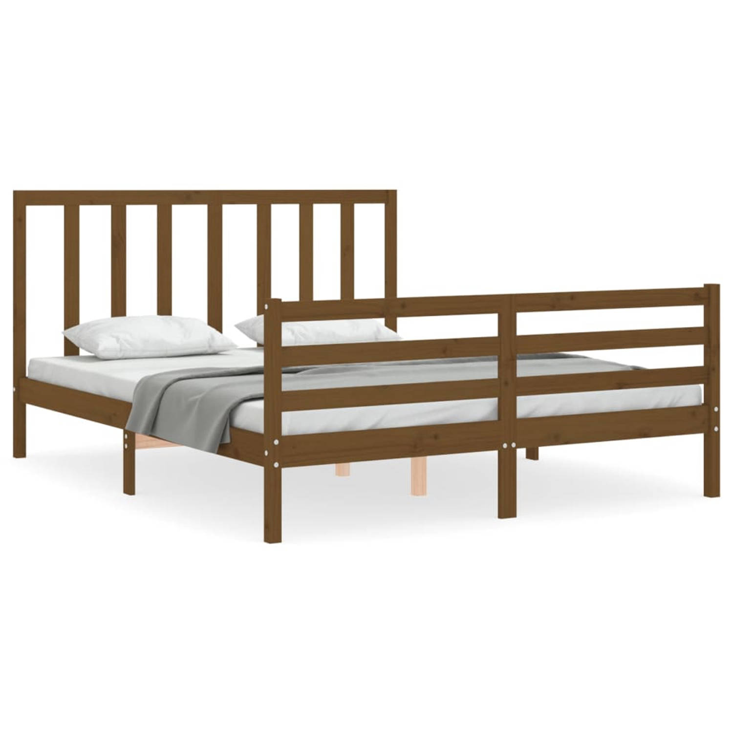 The Living Store Bedframe met hoofdbord hout honingbruin 160x200 cm - Bedframe - Bedframes - Bed - Tweepersoonsbed - Slaapkamermeubel - Houten Bedframe - Houten Bed - Bedbodem - Ma