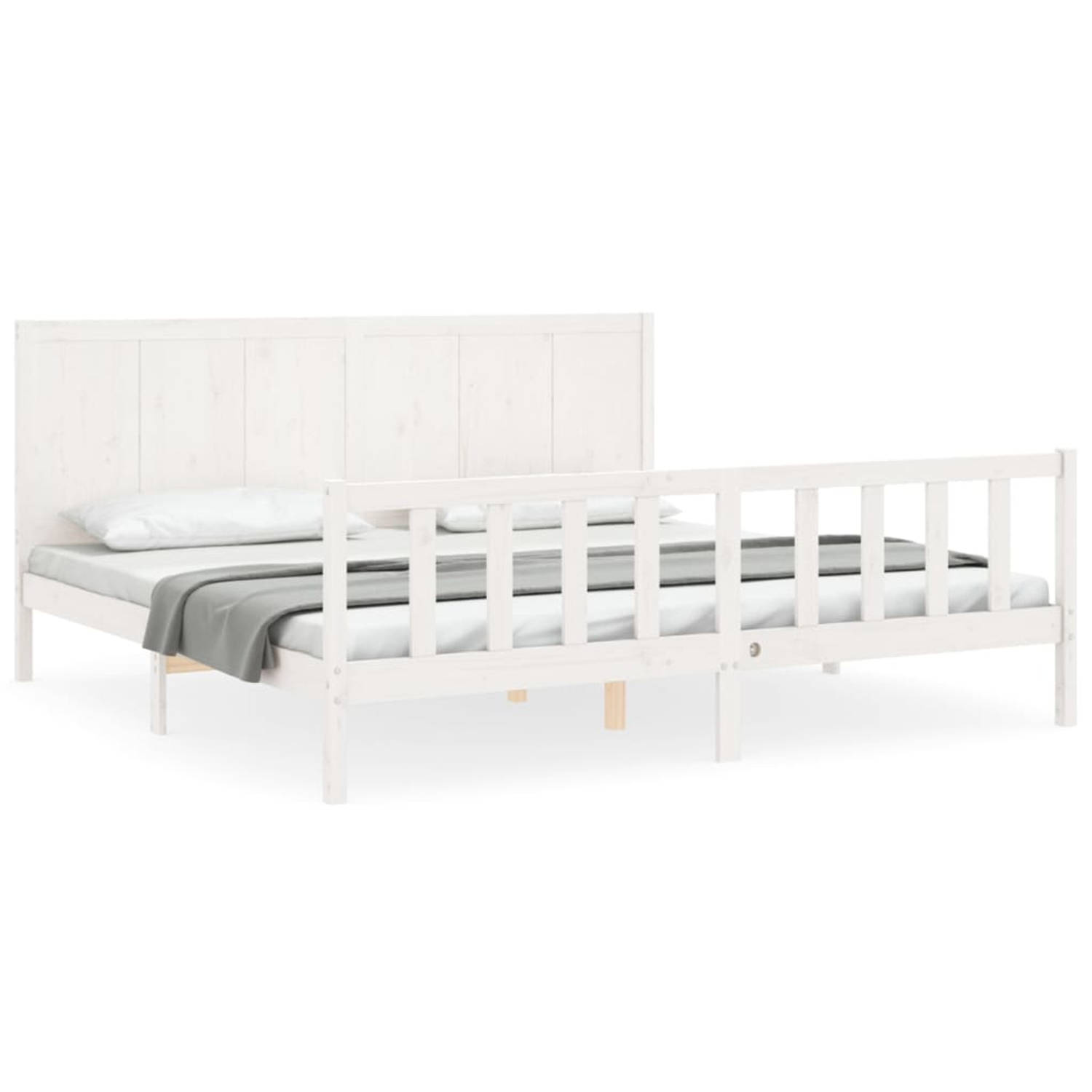 The Living Store Bedframe met hoofdbord massief hout wit 200x200 cm - Bedframe - Bedframes - Bed - Tweepersoonsbed - Slaapkamermeubel - Houten Bedframe - Houten Bed - Bedbodem - Ma