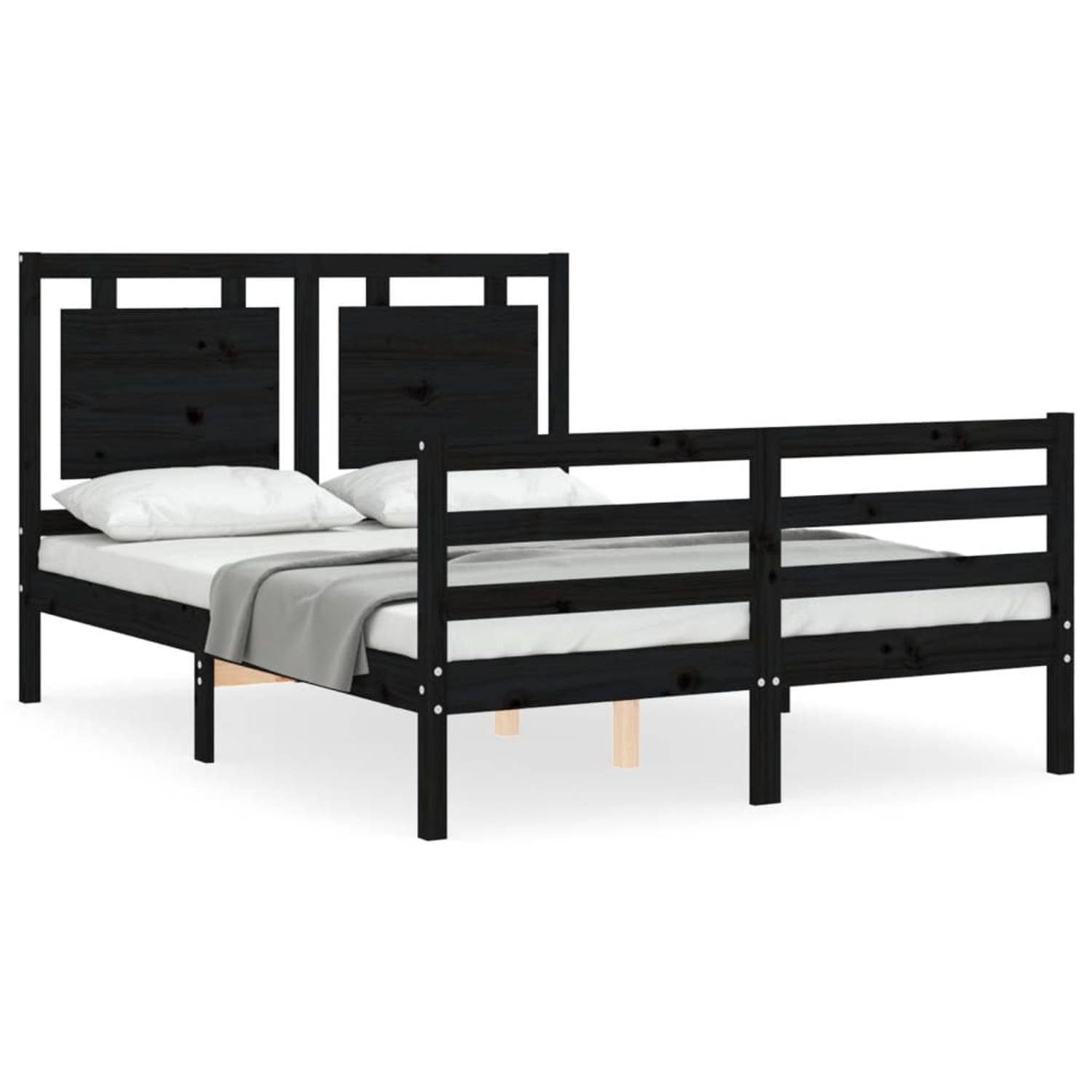 The Living Store Bedframe met hoofdbord massief hout zwart 4FT Small Double - Bedframe - Bedframes - Bed - Tweepersoonsbed - Slaapkamermeubel - Houten Bedframe - Houten Bed - Bedbo