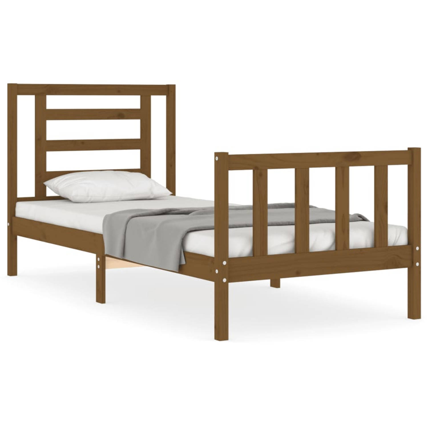 The Living Store Bedframe met hoofdbord massief hout honingbruin 100x200 cm - Bedframe - Bedframes - Bed - Eenpersoonsbed - Slaapkamermeubel - Houten Bedframe - Houten Bed - Bedbod