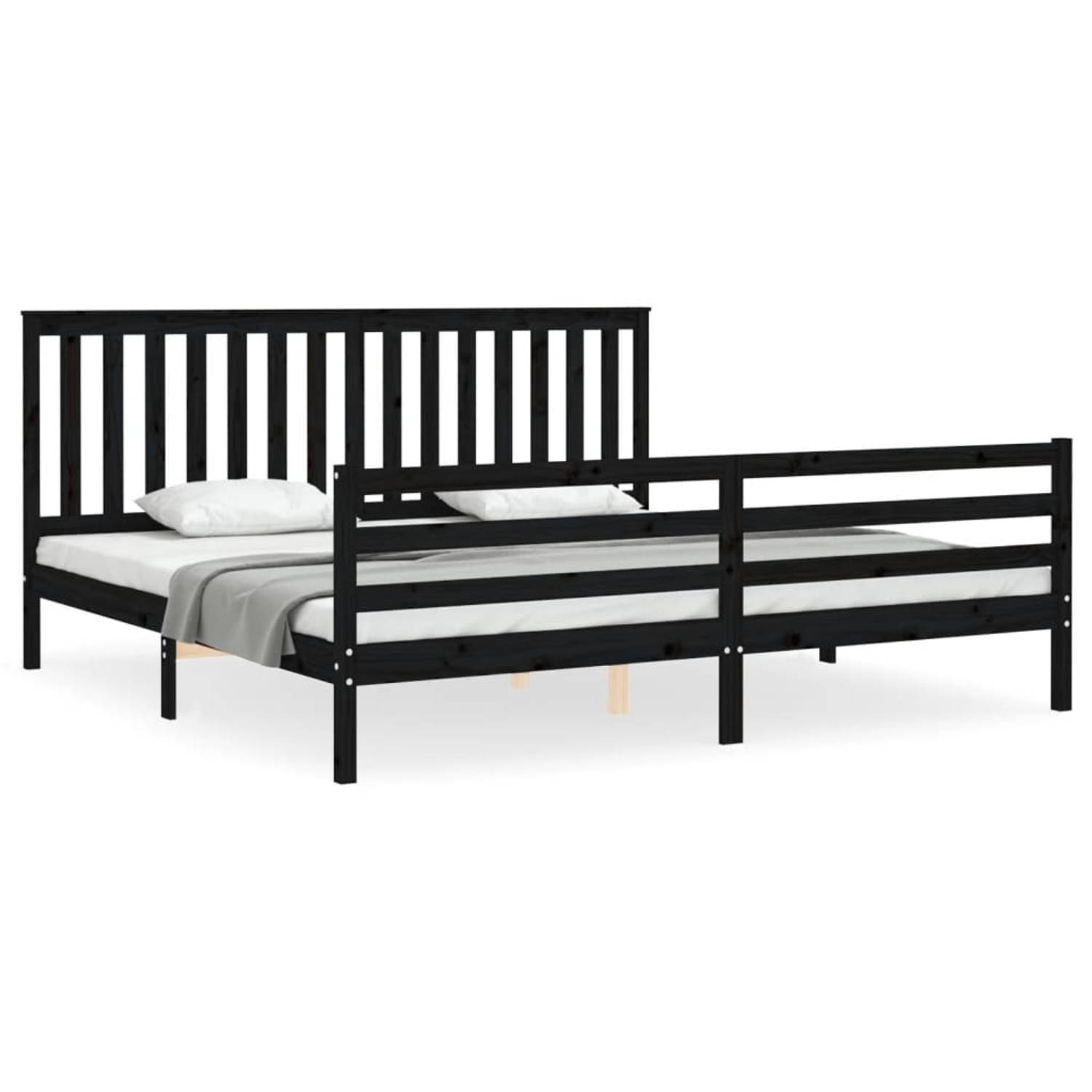 The Living Store Bedframe met hoofdbord massief hout zwart 200x200 cm - Bedframe - Bedframes - Bed - Tweepersoonsbed - Slaapkamermeubel - Houten Bedframe - Houten Bed - Bedbodem -
