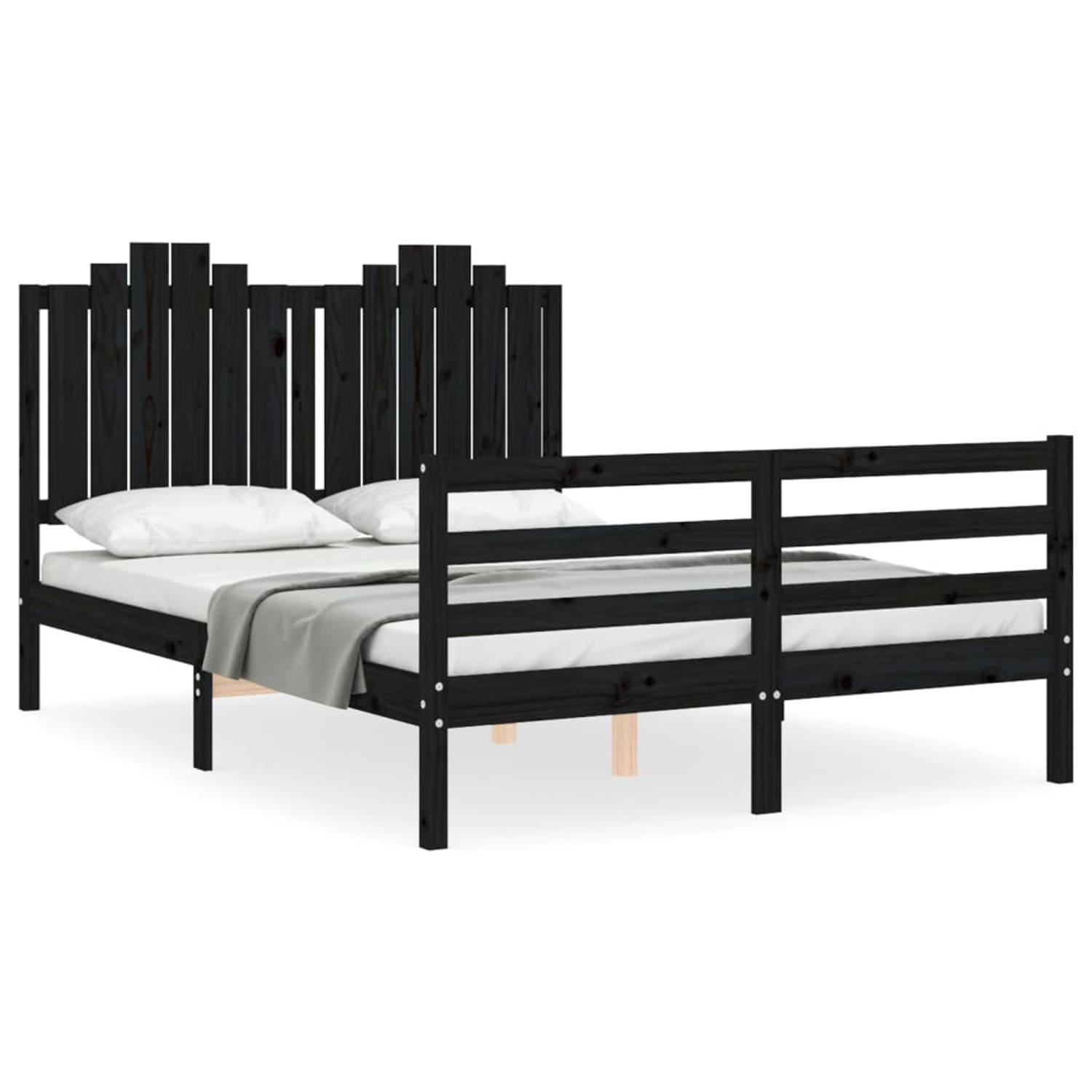 The Living Store Bedframe met hoofdbord massief hout zwart 140x200 cm - Bedframe - Bedframes - Bed - Tweepersoonsbed - Slaapkamermeubel - Houten Bedframe - Houten Bed - Bedbodem -