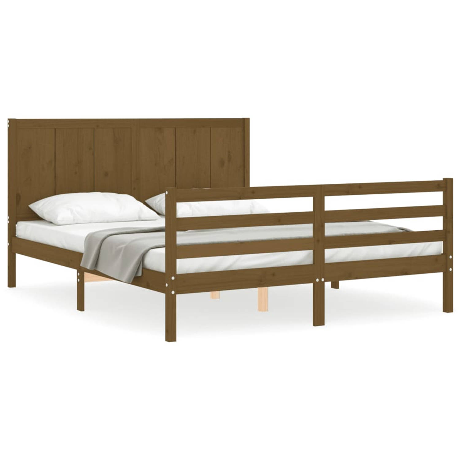 The Living Store Bedframe met hoofdbord massief hout honingbruin 5FT King Size - Bedframe - Bedframes - Bed - Tweepersoonsbed - Slaapkamermeubel - Houten Bedframe - Houten Bed - Be