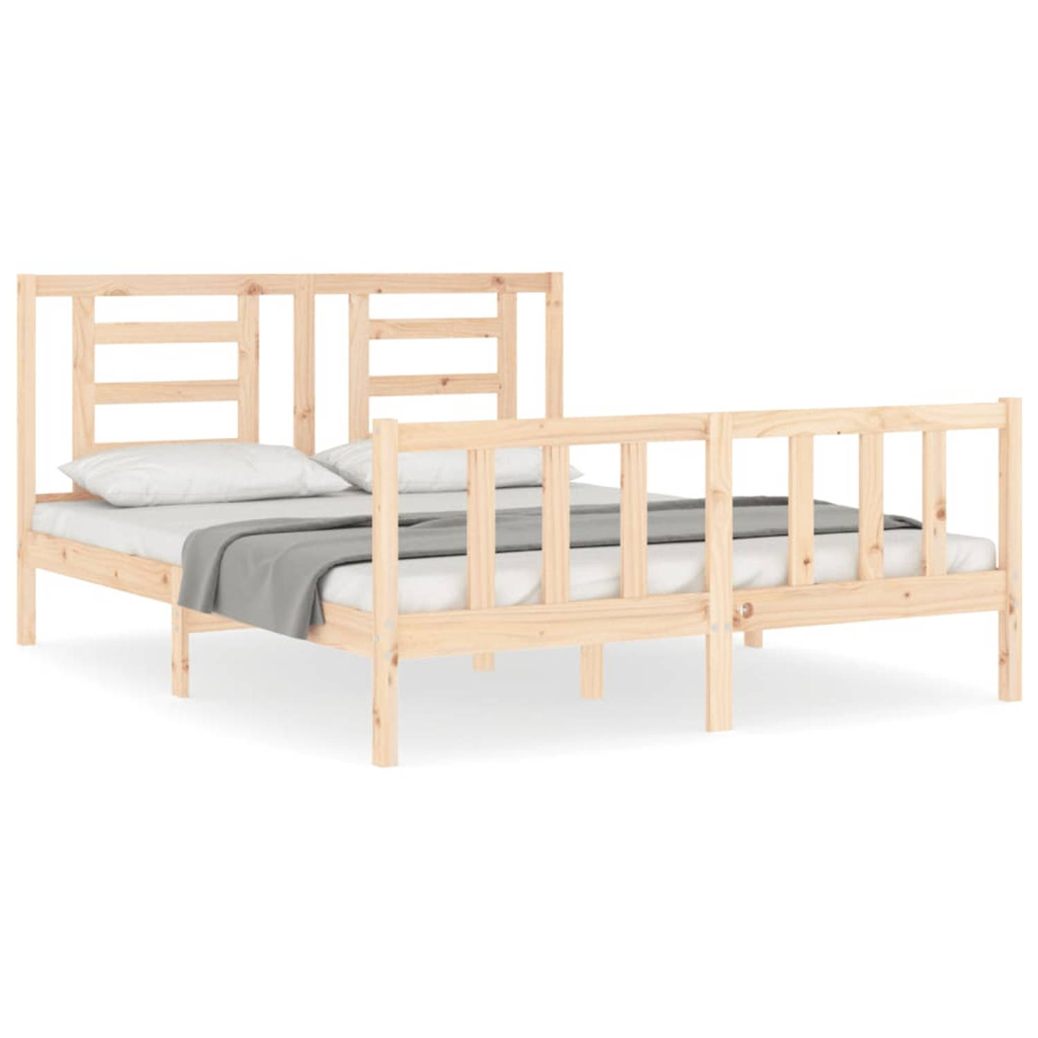 The Living Store Bedframe met hoofdbord massief hout 5 FT King Size - Bedframe - Bedframes - Bed - Tweepersoonsbed - Slaapkamermeubel - Houten Bedframe - Houten Bed - Bedbodem - Ma