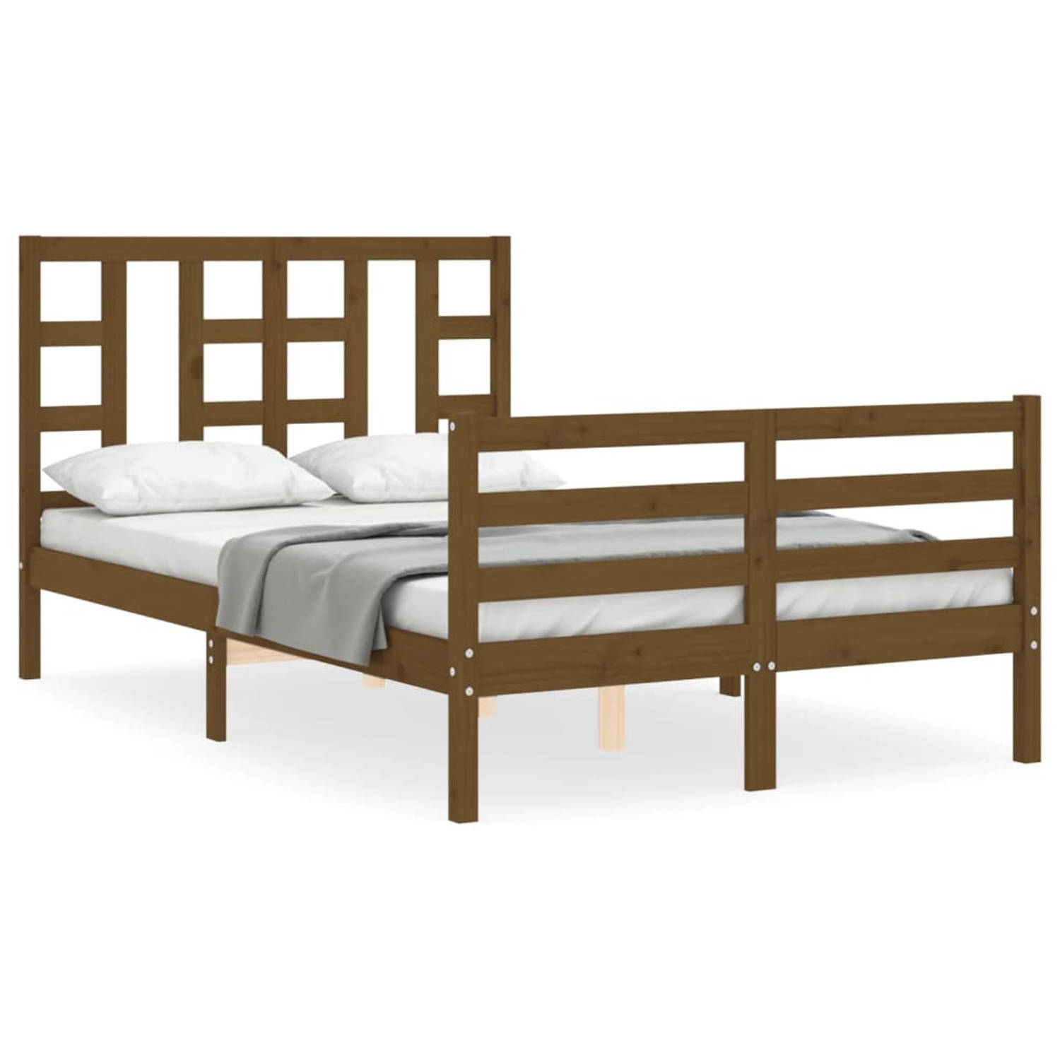 The Living Store Bedframe met hoofdbord hout honingbruin 4FT Small Double - Bedframe - Bedframes - Bed - Tweepersoonsbed - Slaapkamermeubel - Houten Bedframe - Houten Bed - Bedbode