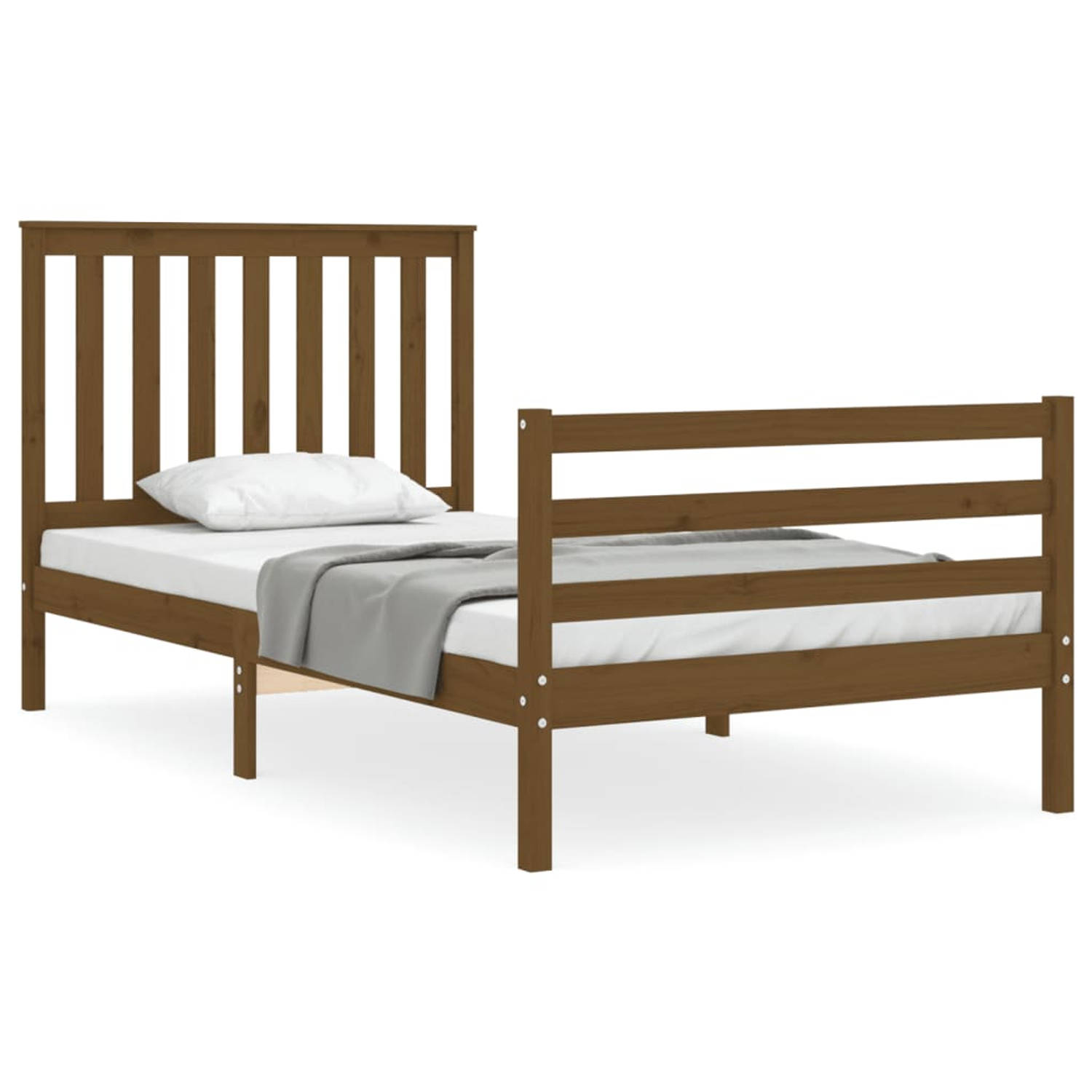 The Living Store Bedframe met hoofdbord massief hout honingbruin 100x200 cm - Bedframe - Bedframes - Bed - Eenpersoonsbed - Slaapkamermeubel - Houten Bedframe - Houten Bed - Bedbod