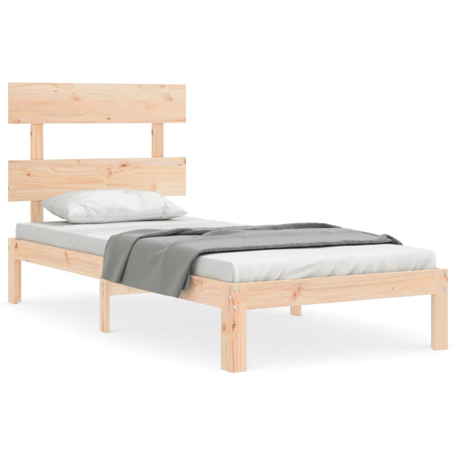 The Living Store Bedframe met hoofdbord massief hout 100x200 cm - Bedframe - Bedframes - Bed - Eenpersoonsbed - Slaapkamermeubel - Houten Bedframe - Houten Bed - Bedbodem - Massief