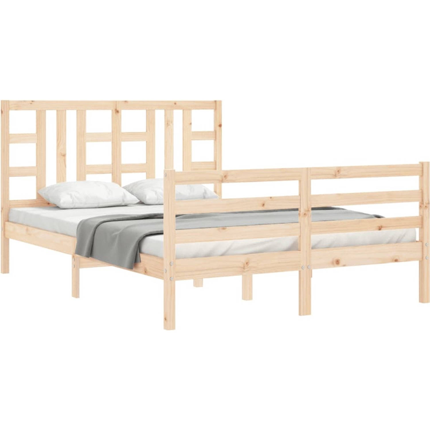 The Living Store Bedframe met hoofdbord massief hout 4FT6 Double - Bedframe - Bedframes - Bed - Tweepersoonsbed - Slaapkamermeubel - Houten Bedframe - Houten Bed - Bedbodem - Massi
