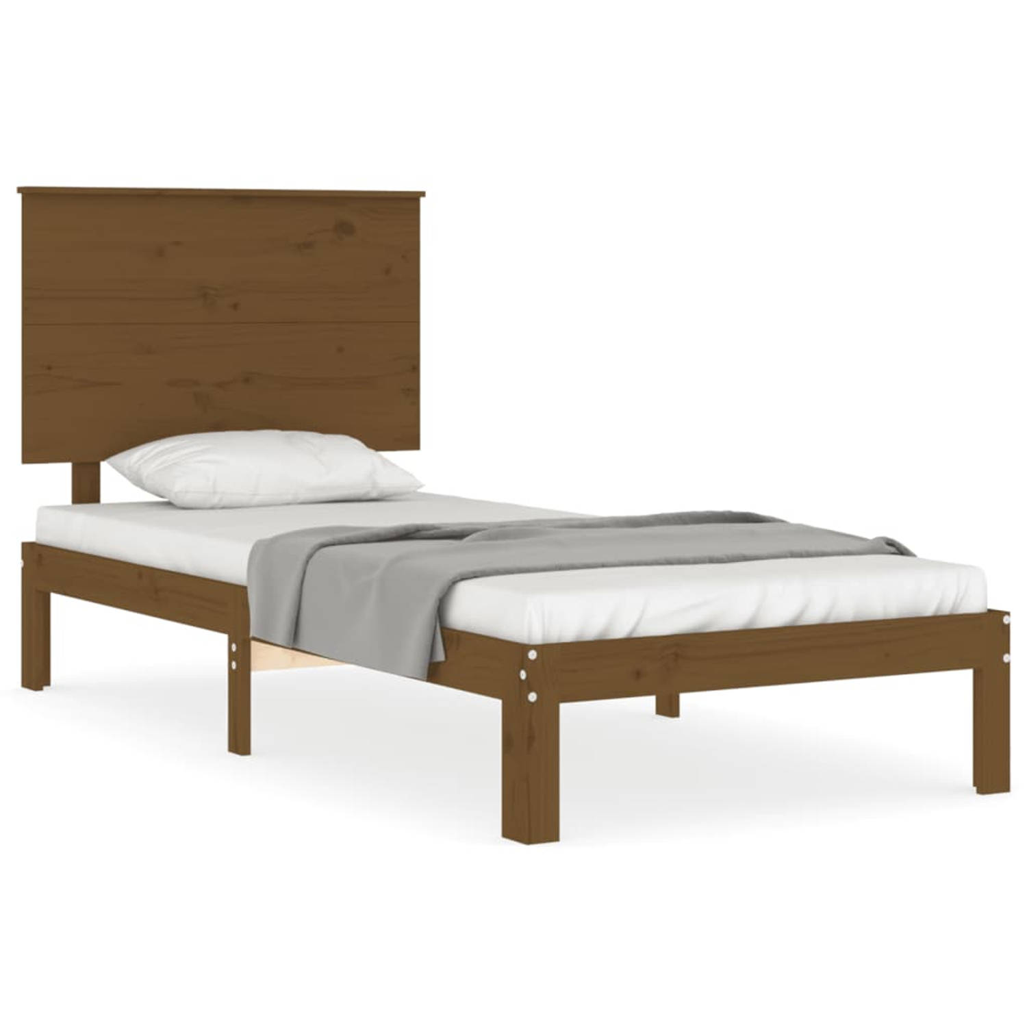 The Living Store Bedframe met hoofdbord massief hout honingbruin 90x200 cm - Bedframe - Bedframes - Bed - Eenpersoonsbed - Slaapkamermeubel - Houten Bedframe - Houten Bed - Bedbode