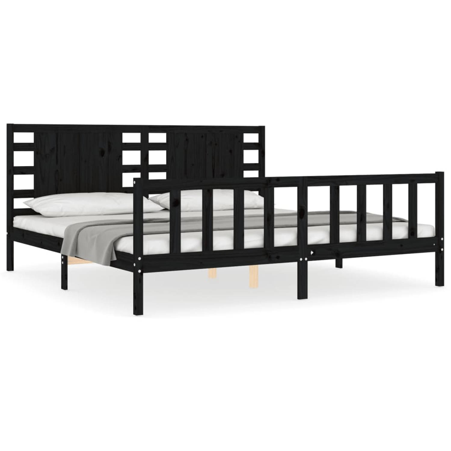 The Living Store Bedframe met hoofdbord massief hout zwart 6FT Super King - Bedframe - Bedframes - Bed - Tweepersoonsbed - Slaapkamermeubel - Houten Bedframe - Houten Bed - Bedbode