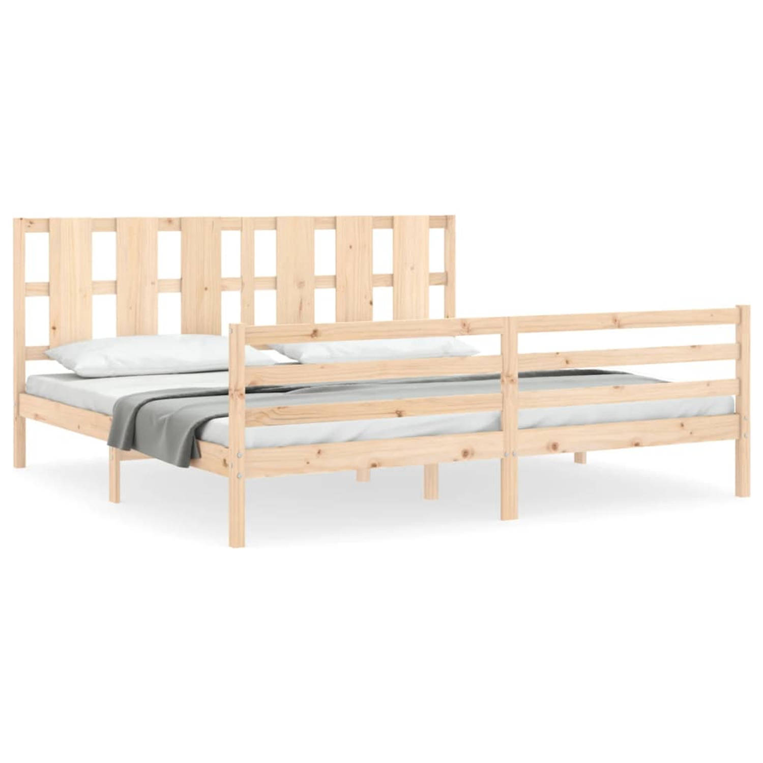 The Living Store Bedframe met hoofdbord massief hout 200x200 cm - Bedframe - Bedframes - Bed - Tweepersoonsbed - Slaapkamermeubel - Houten Bedframe - Houten Bed - Bedbodem - Massie