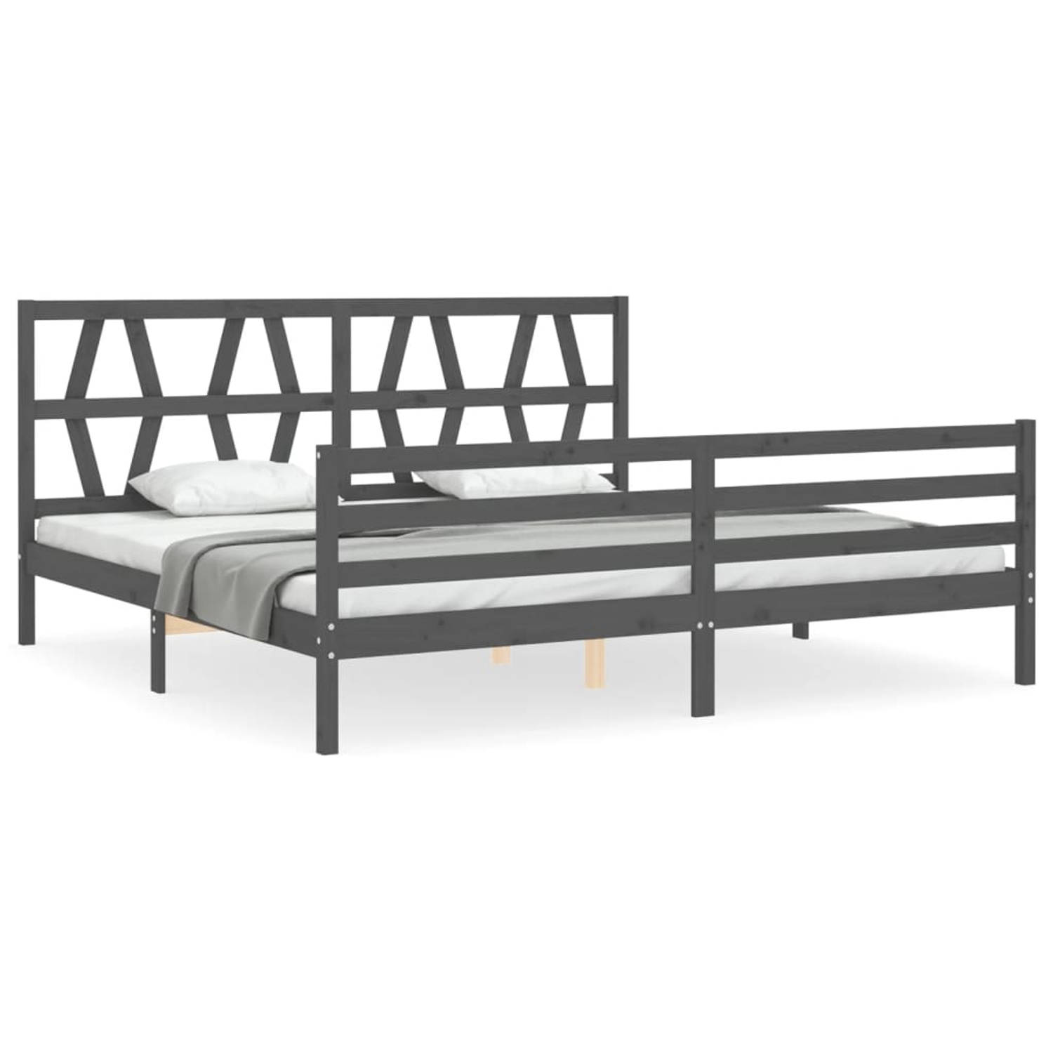 The Living Store Bedframe met hoofdbord massief hout grijs 6FT Super King - Bedframe - Bedframes - Bed - Tweepersoonsbed - Slaapkamermeubel - Houten Bedframe - Houten Bed - Bedbode