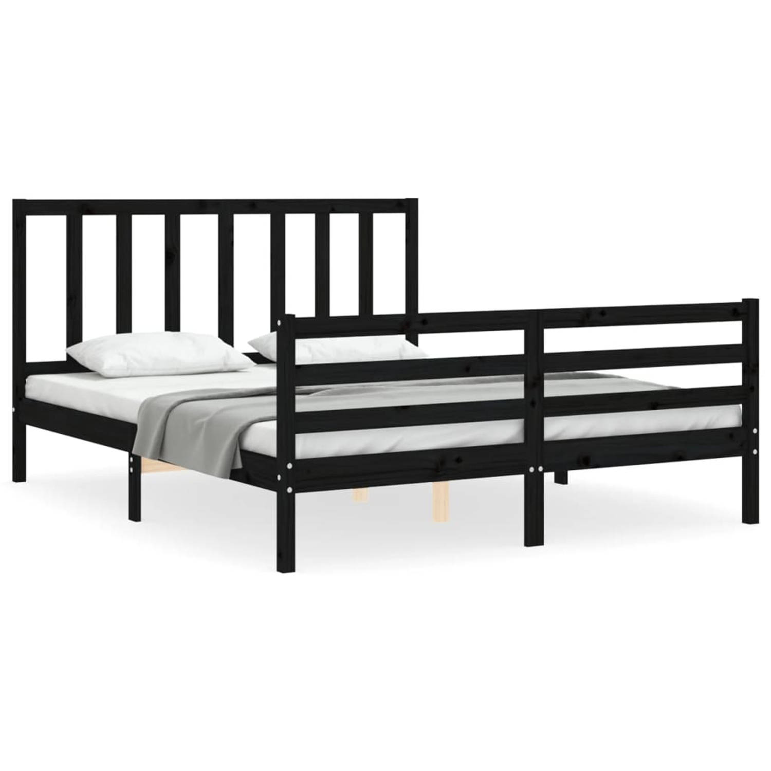The Living Store Bedframe met hoofdbord massief hout zwart 160x200 cm - Bedframe - Bedframes - Bed - Tweepersoonsbed - Slaapkamermeubel - Houten Bedframe - Houten Bed - Bedbodem -