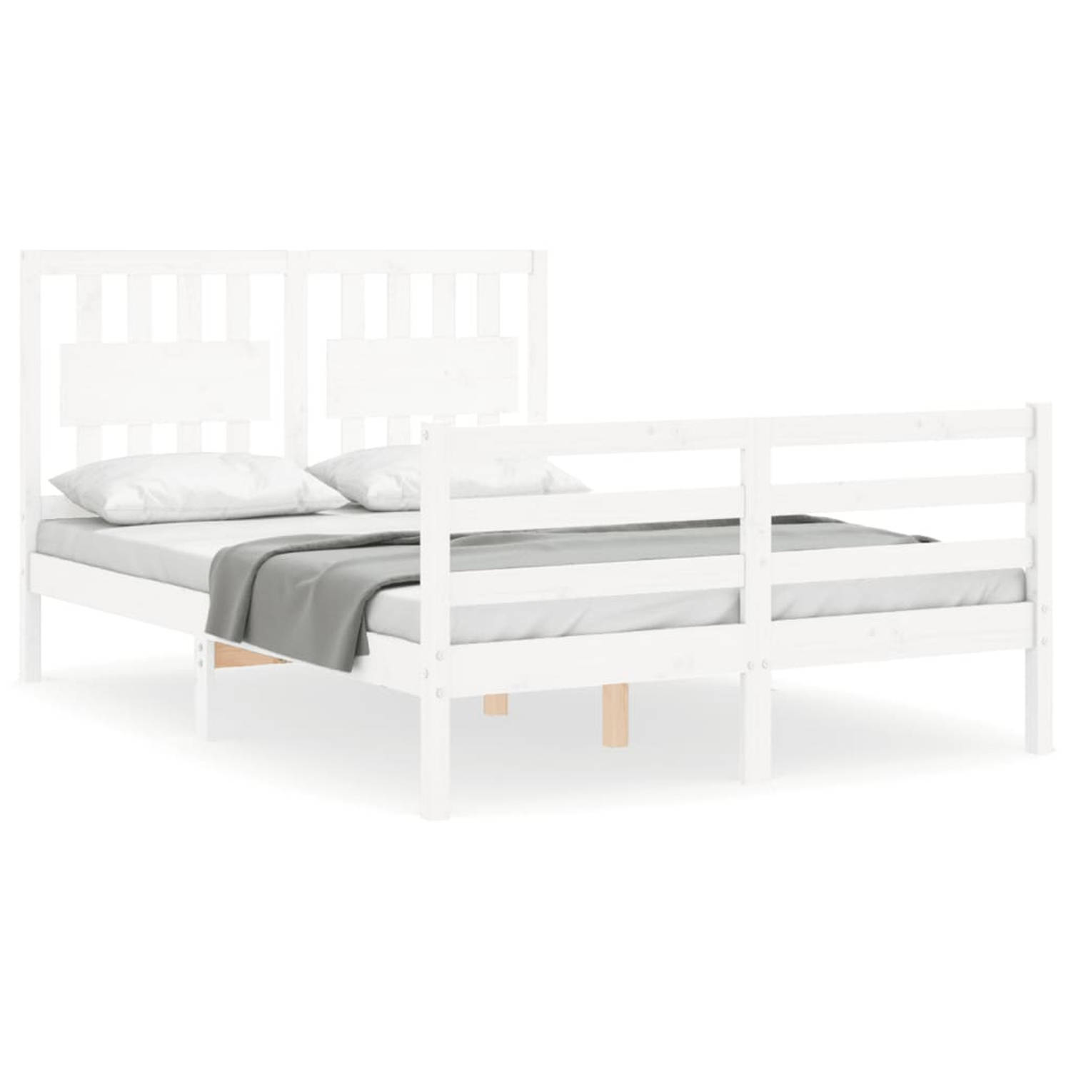 The Living Store Bedframe met hoofdbord massief hout wit 140x200 cm - Bedframe - Bedframes - Bed - Tweepersoonsbed - Slaapkamermeubel - Houten Bedframe - Houten Bed - Bedbodem - Ma