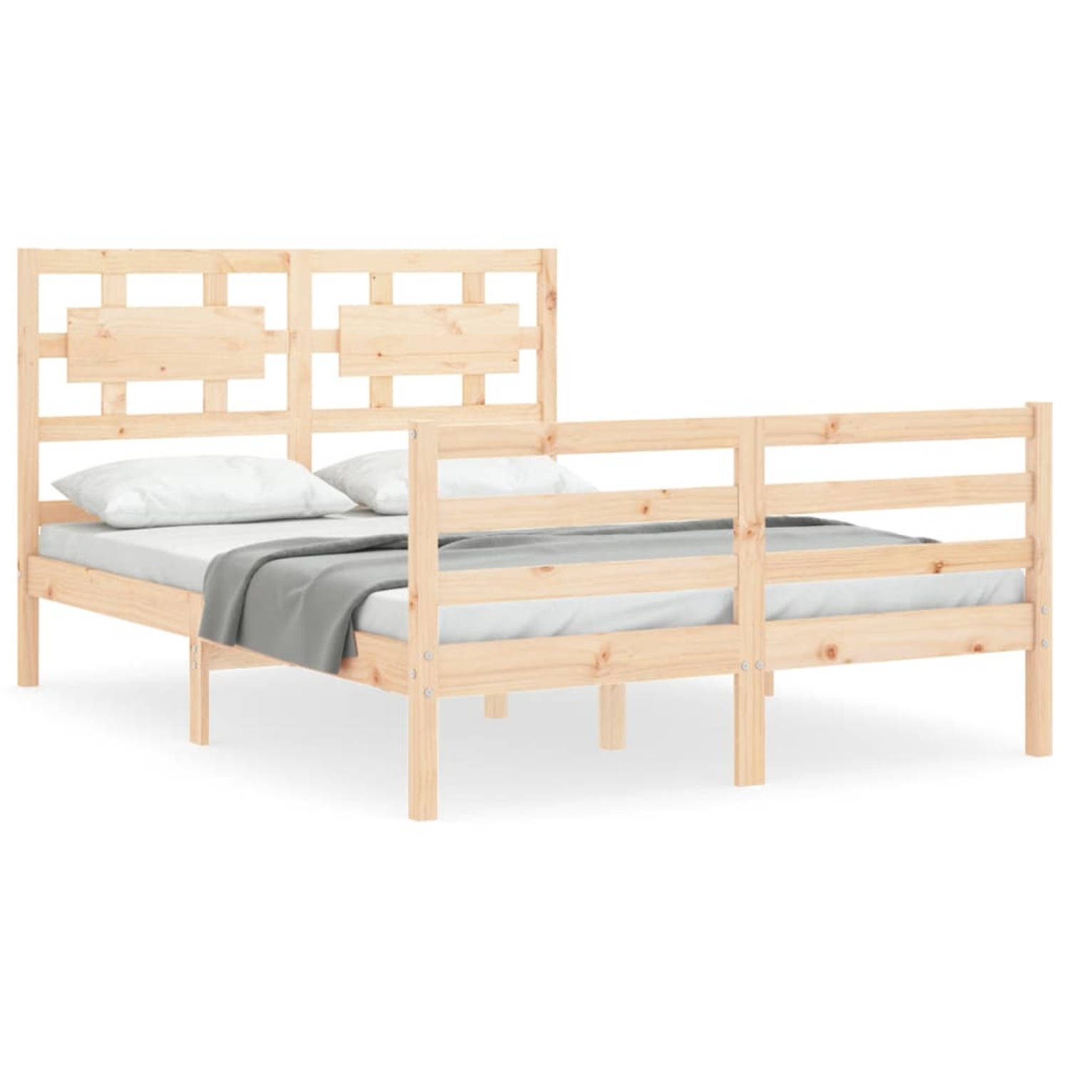 The Living Store Bedframe met hoofdbord massief hout 140x200 cm - Bedframe - Bedframes - Bed - Tweepersoonsbed - Slaapkamermeubel - Houten Bedframe - Houten Bed - Bedbodem - Massie