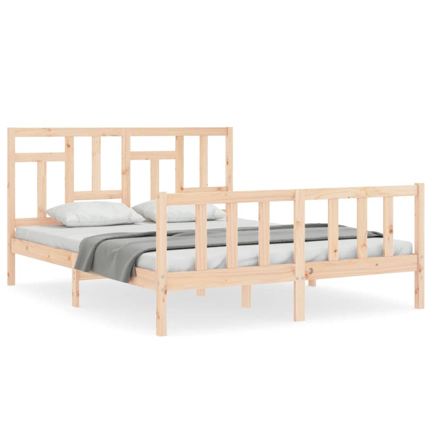 The Living Store Bedframe met hoofdbord massief hout 5 FT King Size - Bedframe - Bedframes - Bed - Tweepersoonsbed - Slaapkamermeubel - Houten Bedframe - Houten Bed - Bedbodem - Ma