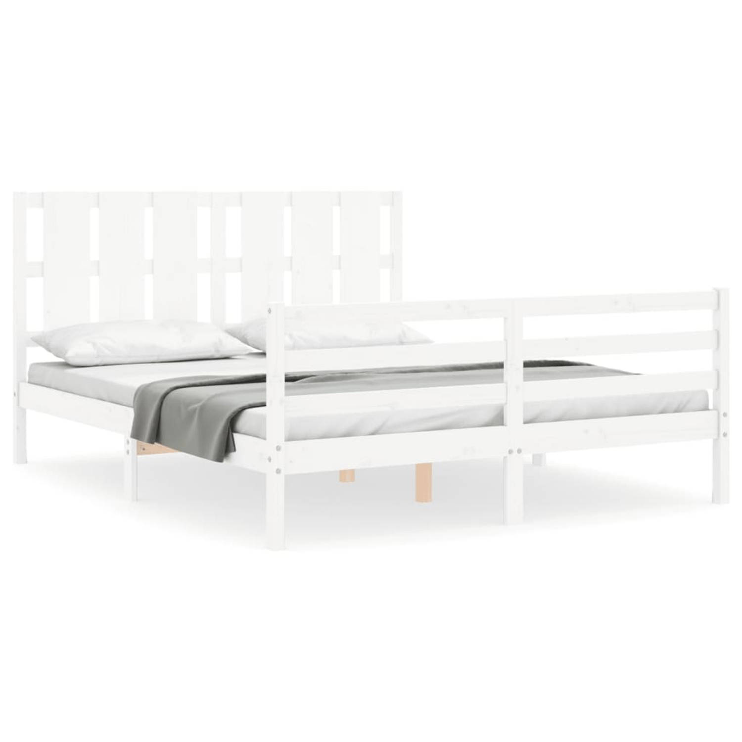 The Living Store Bedframe met hoofdbord massief hout wit 5 FT King Size - Bedframe - Bedframes - Bed - Tweepersoonsbed - Slaapkamermeubel - Houten Bedframe - Houten Bed - Bedbodem