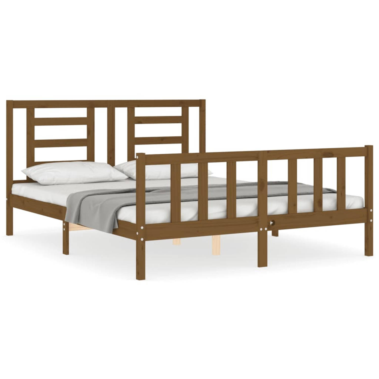 The Living Store Bedframe met hoofdbord massief hout honingbruin 5FT King Size - Bedframe - Bedframes - Bed - Tweepersoonsbed - Slaapkamermeubel - Houten Bedframe - Houten Bed - Be