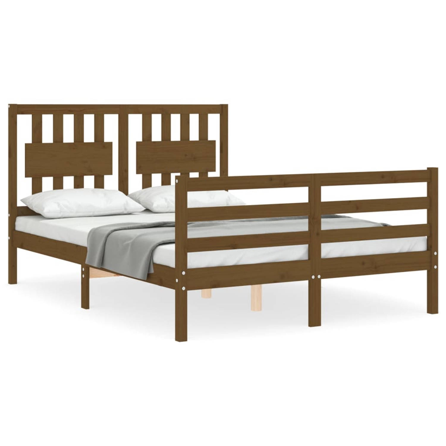 The Living Store Bedframe met hoofdbord massief hout honingbruin 140x200 cm - Bedframe - Bedframes - Bed - Tweepersoonsbed - Slaapkamermeubel - Houten Bedframe - Houten Bed - Bedbo