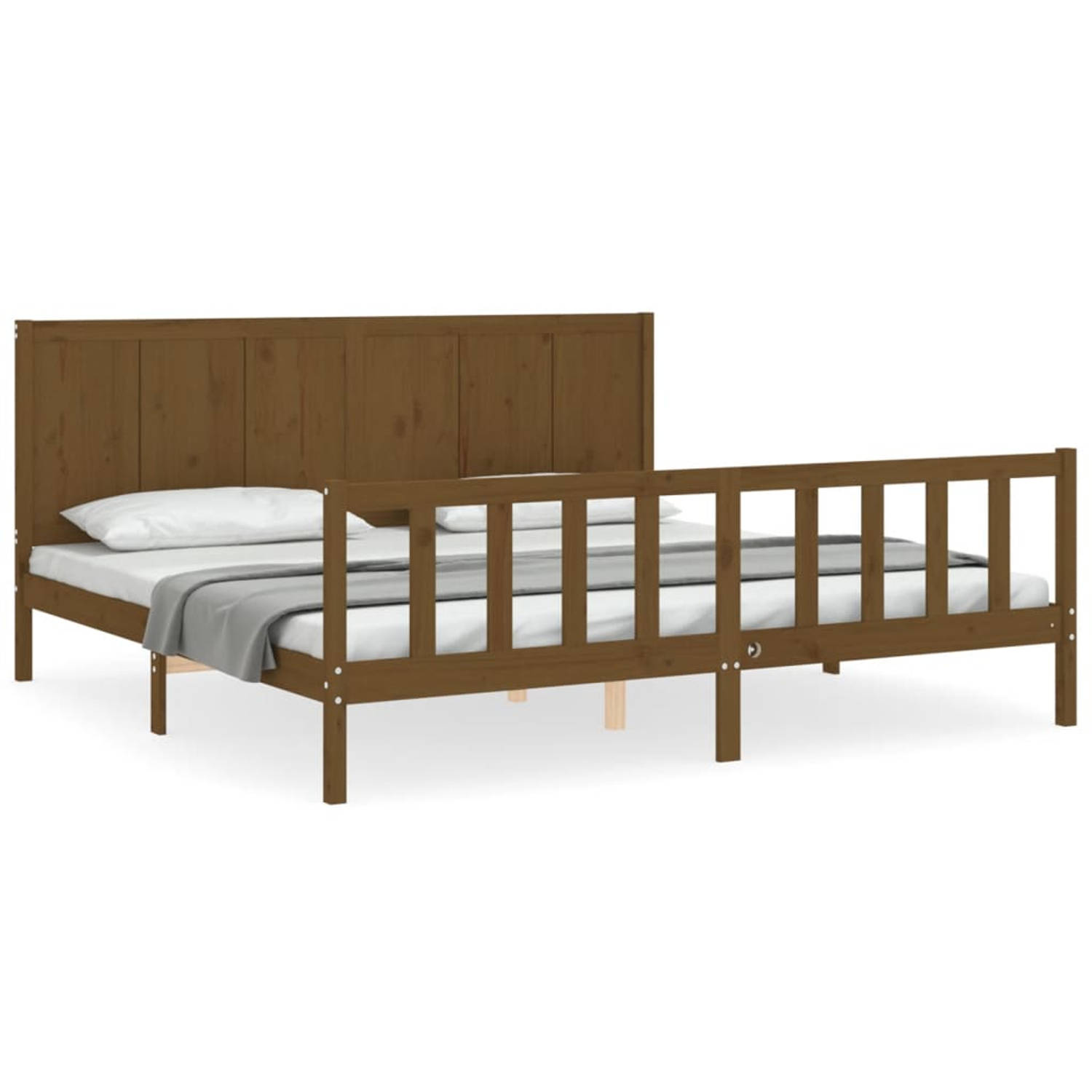 The Living Store Bedframe met hoofdbord massief hout honingbruin 200x200 cm - Bedframe - Bedframes - Bed - Tweepersoonsbed - Slaapkamermeubel - Houten Bedframe - Houten Bed - Bedbo