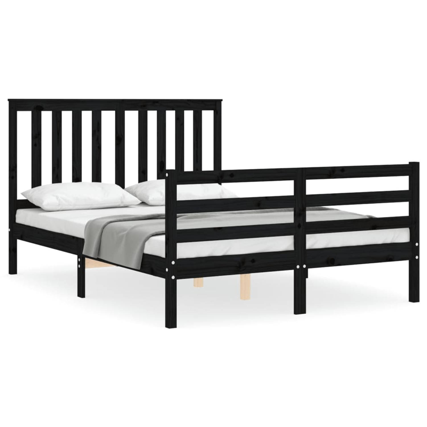 The Living Store Bedframe met hoofdbord massief hout zwart 140x200 cm - Bedframe - Bedframes - Bed - Tweepersoonsbed - Slaapkamermeubel - Houten Bedframe - Houten Bed - Bedbodem -