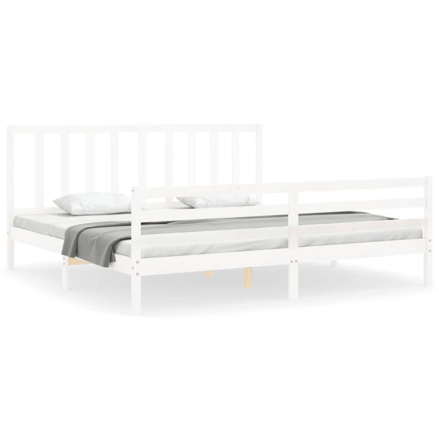 The Living Store Bedframe met hoofdbord massief hout wit 200x200 cm - Bedframe - Bedframes - Bed - Tweepersoonsbed - Slaapkamermeubel - Houten Bedframe - Houten Bed - Bedbodem - Ma