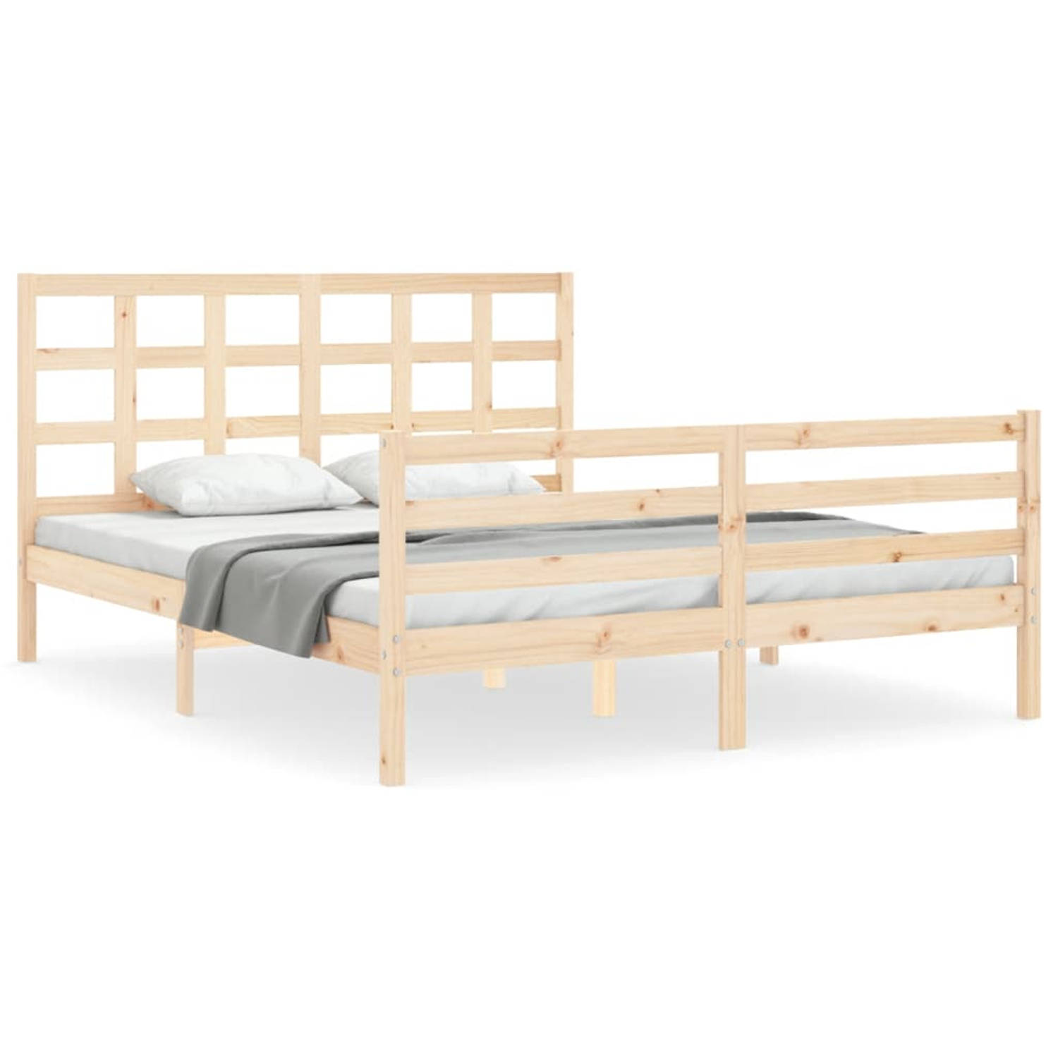 The Living Store Bedframe met hoofdbord massief hout 160x200 cm - Bedframe - Bedframes - Bed - Tweepersoonsbed - Slaapkamermeubel - Houten Bedframe - Houten Bed - Bedbodem - Massie