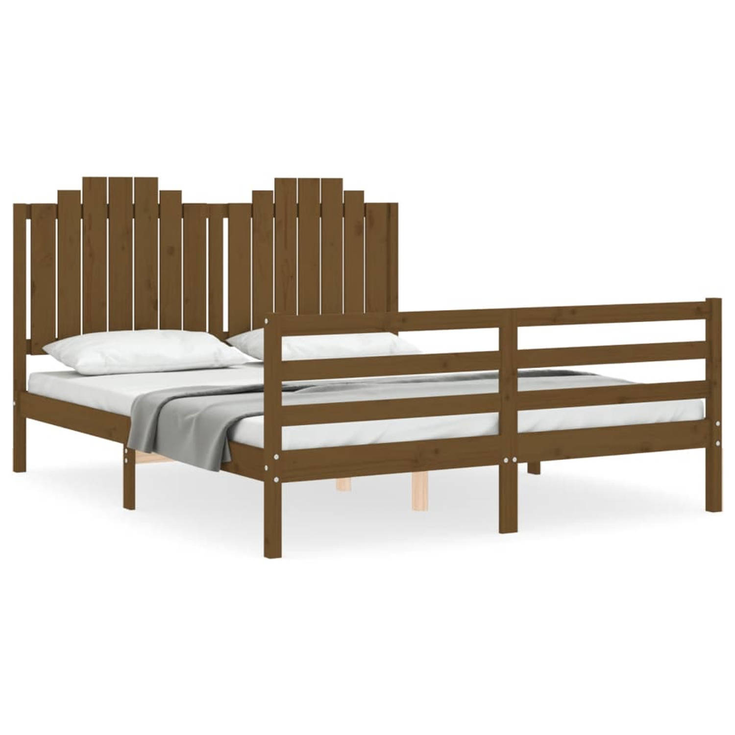 The Living Store Bedframe met hoofdbord massief hout honingbruin 5FT King Size - Bedframe - Bedframes - Bed - Tweepersoonsbed - Slaapkamermeubel - Houten Bedframe - Houten Bed - Be