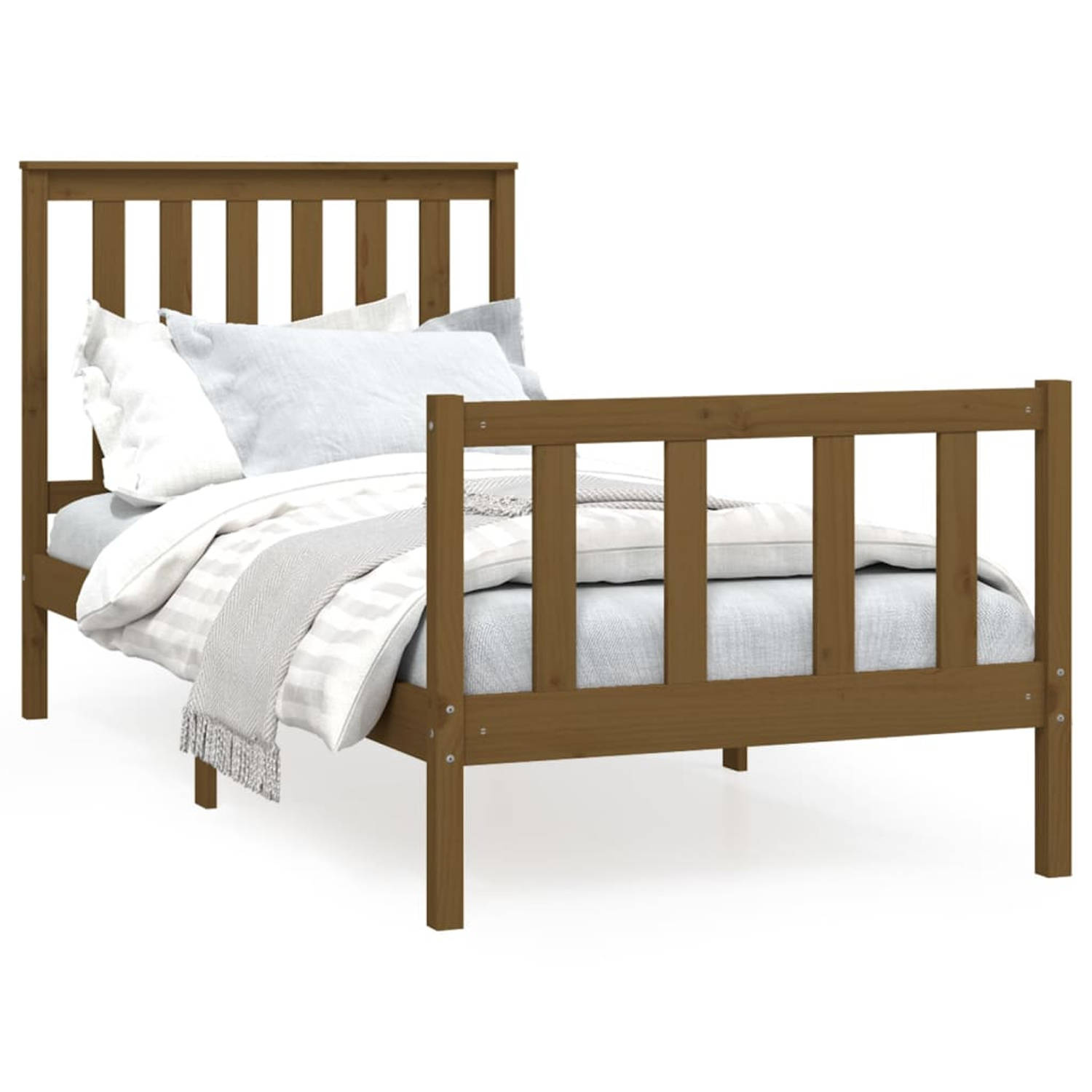 The Living Store Bedframe met hoofdbord grenenhout honingbruin 100x200 cm - Bedframe - Bedframes - Eenpersoonsbed - Bed - Bedombouw - Enkel Bed - Frame - Bed Frame - Ledikant - Hou