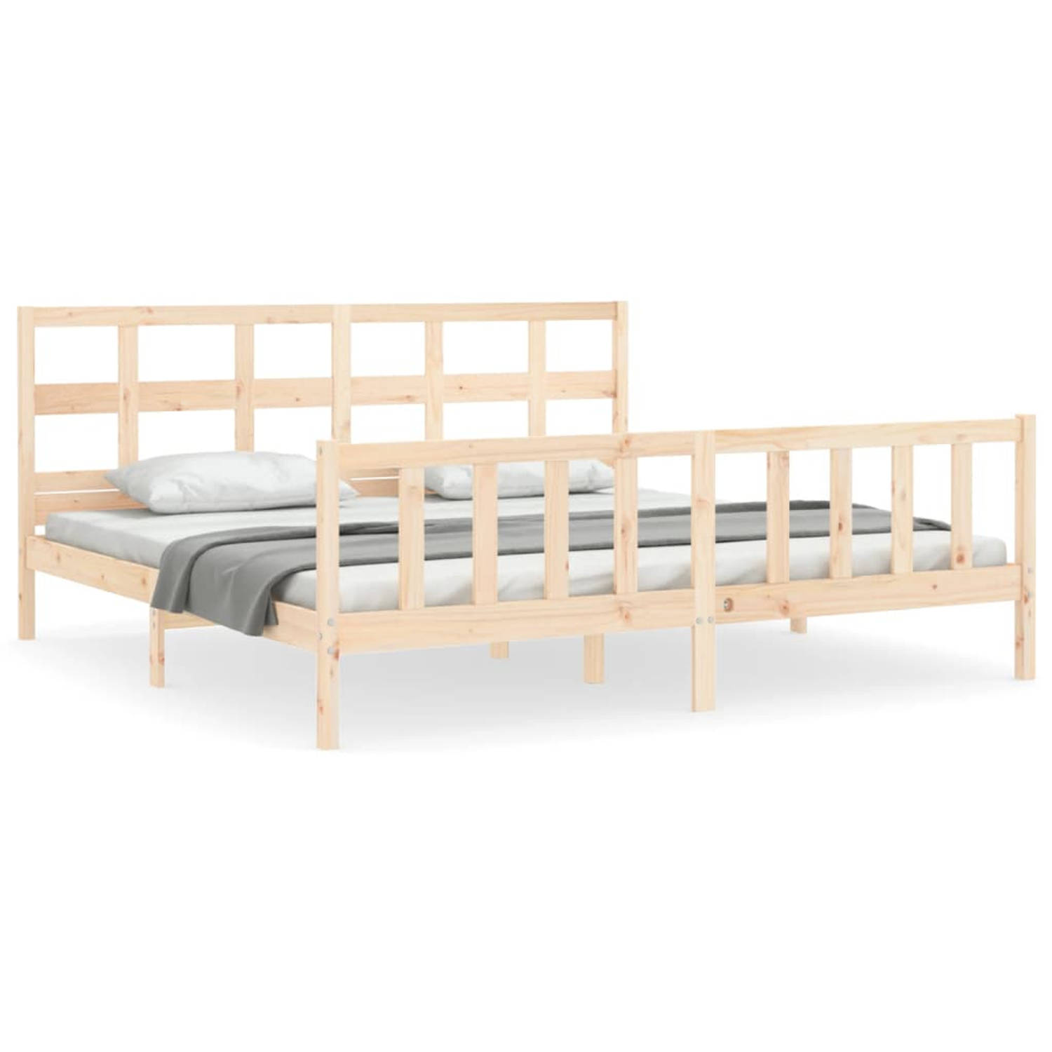 The Living Store Bedframe met hoofdbord massief hout 6FT Super King - Bedframe - Bedframes - Bed - Tweepersoonsbed - Slaapkamermeubel - Houten Bedframe - Houten Bed - Bedbodem - Ma