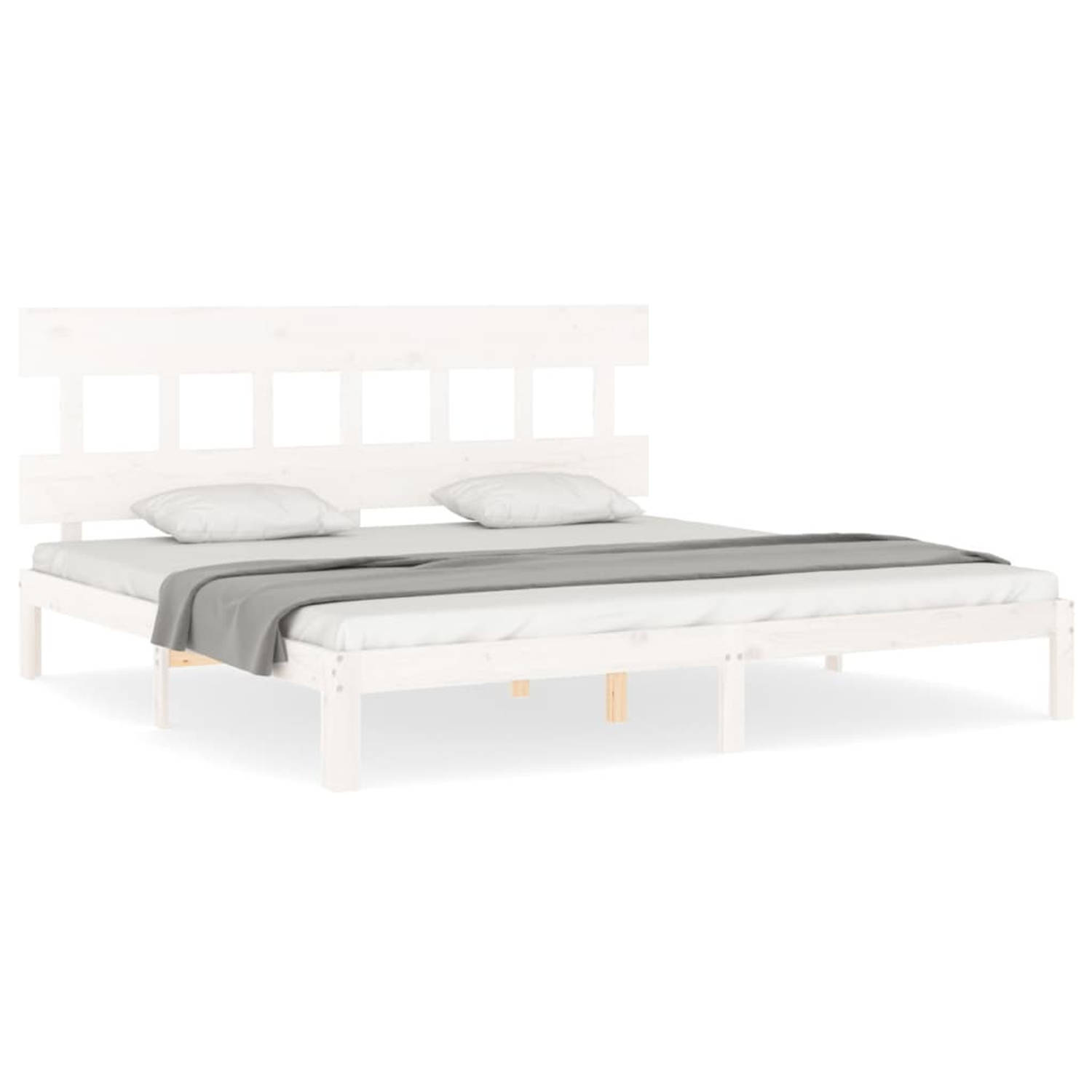 The Living Store Bedframe met hoofdbord massief hout wit 6FT Super King - Bed