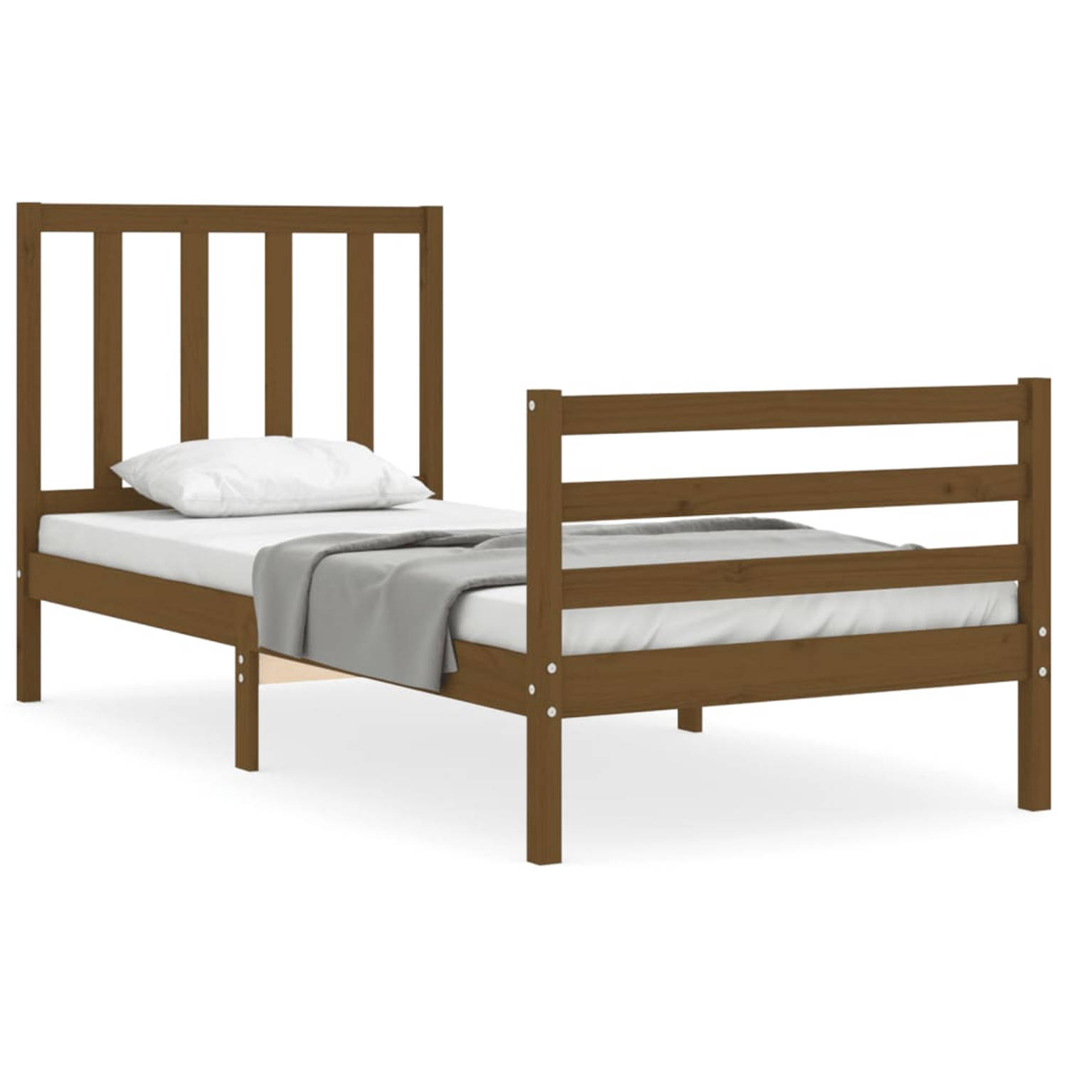 The Living Store Bedframe met hoofdbord massief hout honingbruin 100x200 cm - Bedframe - Bedframes - Bed - Eenpersoonsbed - Slaapkamermeubel - Houten Bedframe - Houten Bed - Bedbod