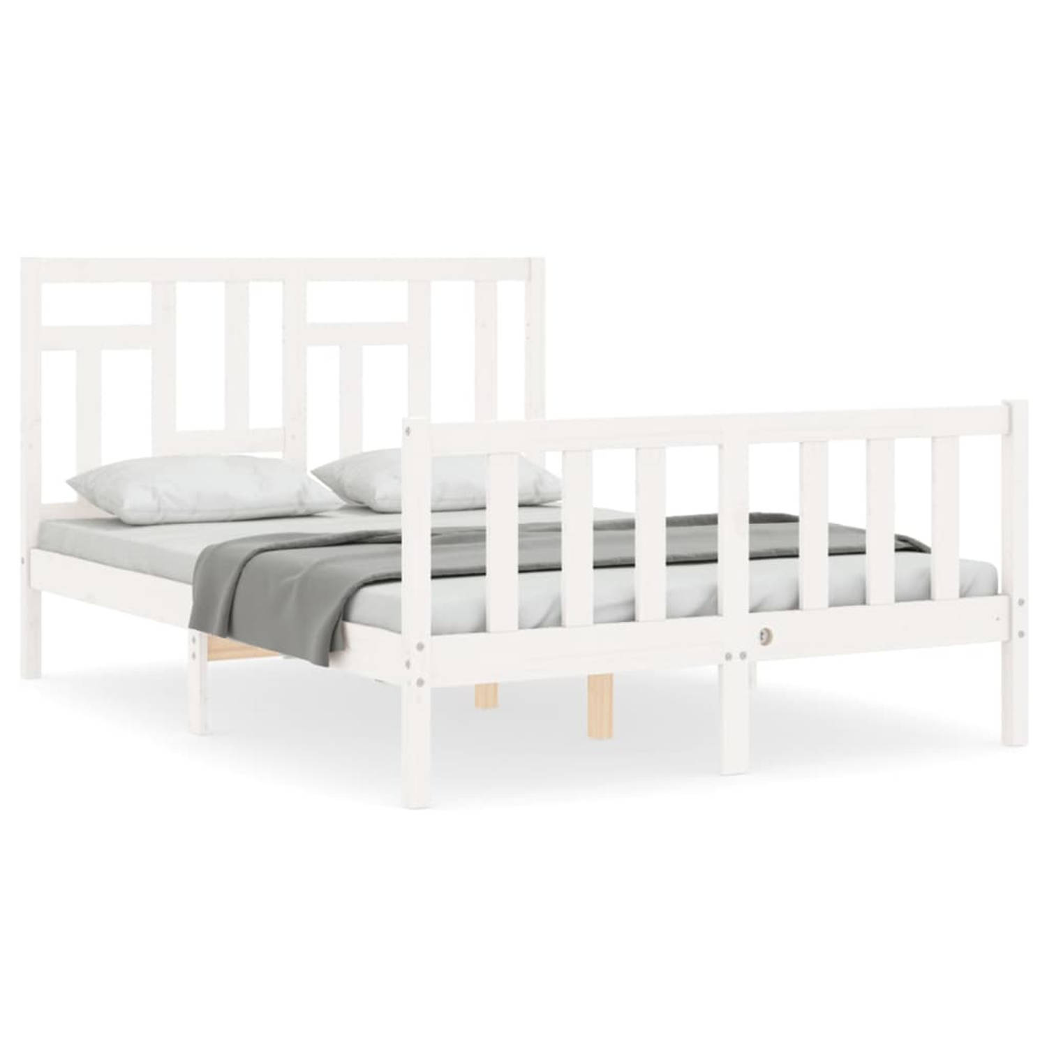 The Living Store Bedframe met hoofdbord massief hout wit 4FT Small Double - Bedframe - Bedframes - Bed - Tweepersoonsbed - Slaapkamermeubel - Houten Bedframe - Houten Bed - Bedbode