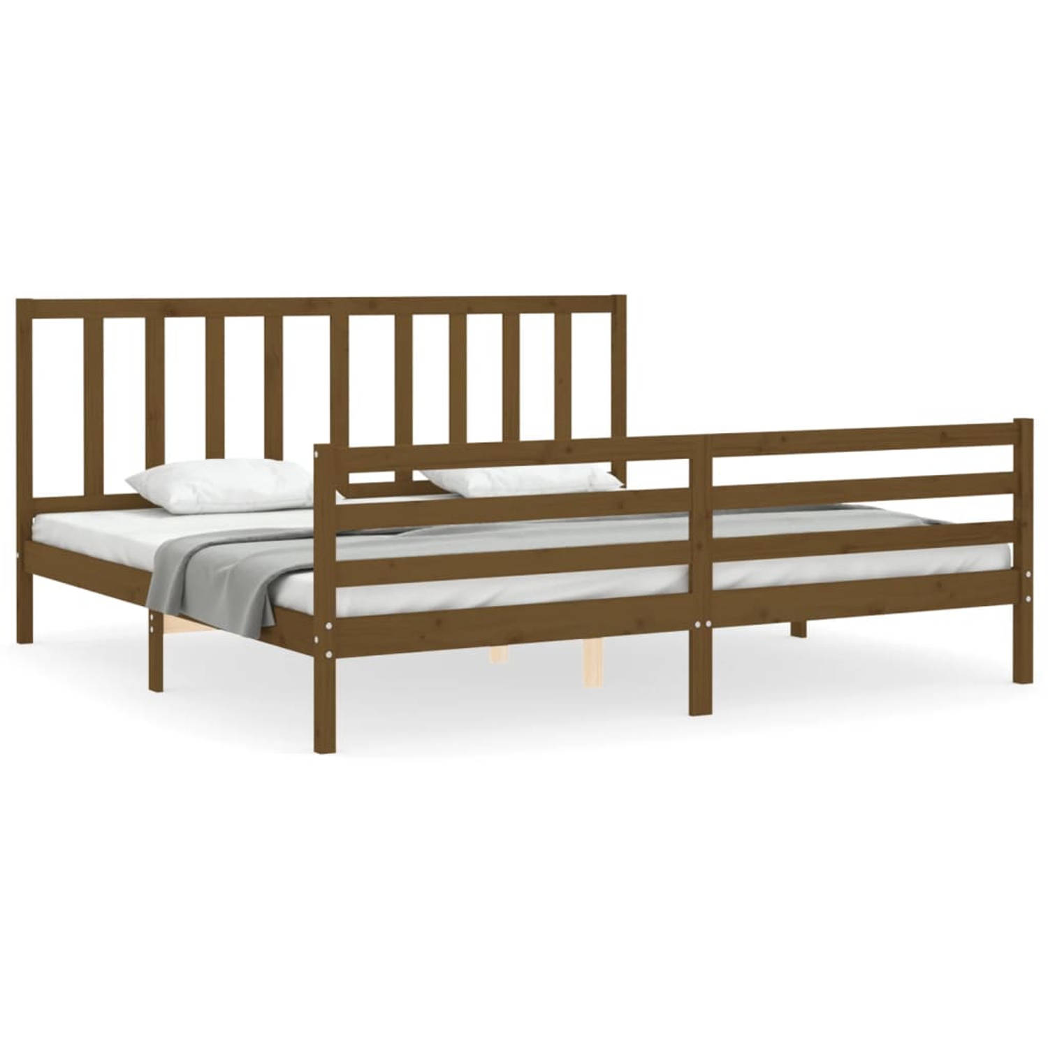 The Living Store Bedframe met hoofdbord massief hout honingbruin 200x200 cm - Bedframe - Bedframes - Bed - Tweepersoonsbed - Slaapkamermeubel - Houten Bedframe - Houten Bed - Bedbo