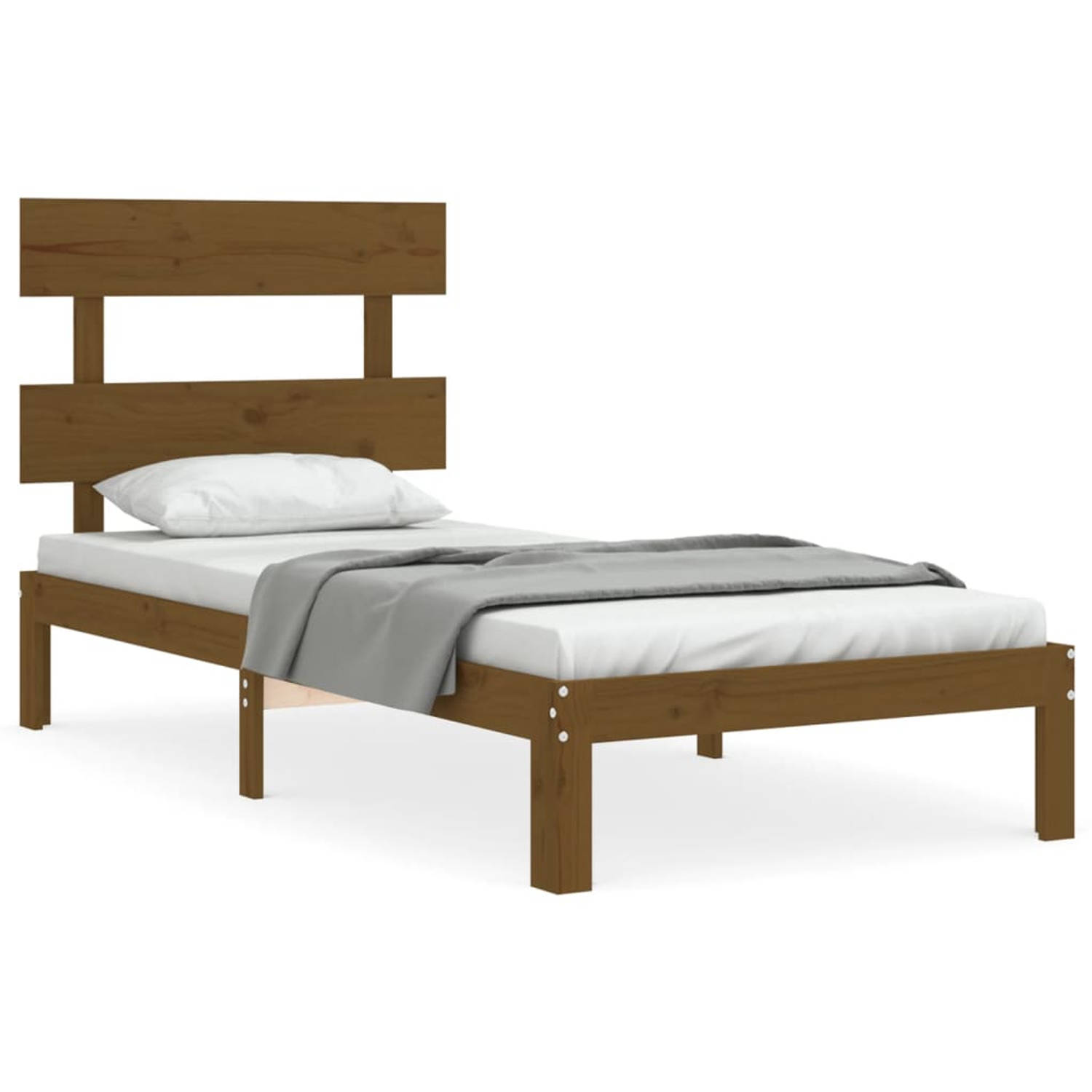 The Living Store Bedframe met hoofdbord hout honingbruin 2FT6 Small Single - Bedframe - Bedframes - Bed - Eenpersoonsbed - Slaapkamermeubel - Houten Bedframe - Houten Bed - Bedbode