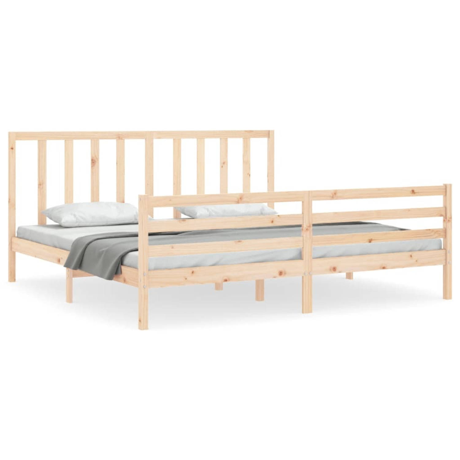 The Living Store Bedframe met hoofdbord massief hout 200x200 cm - Bedframe - Bedframes - Bed - Tweepersoonsbed - Slaapkamermeubel - Houten Bedframe - Houten Bed - Bedbodem - Massie