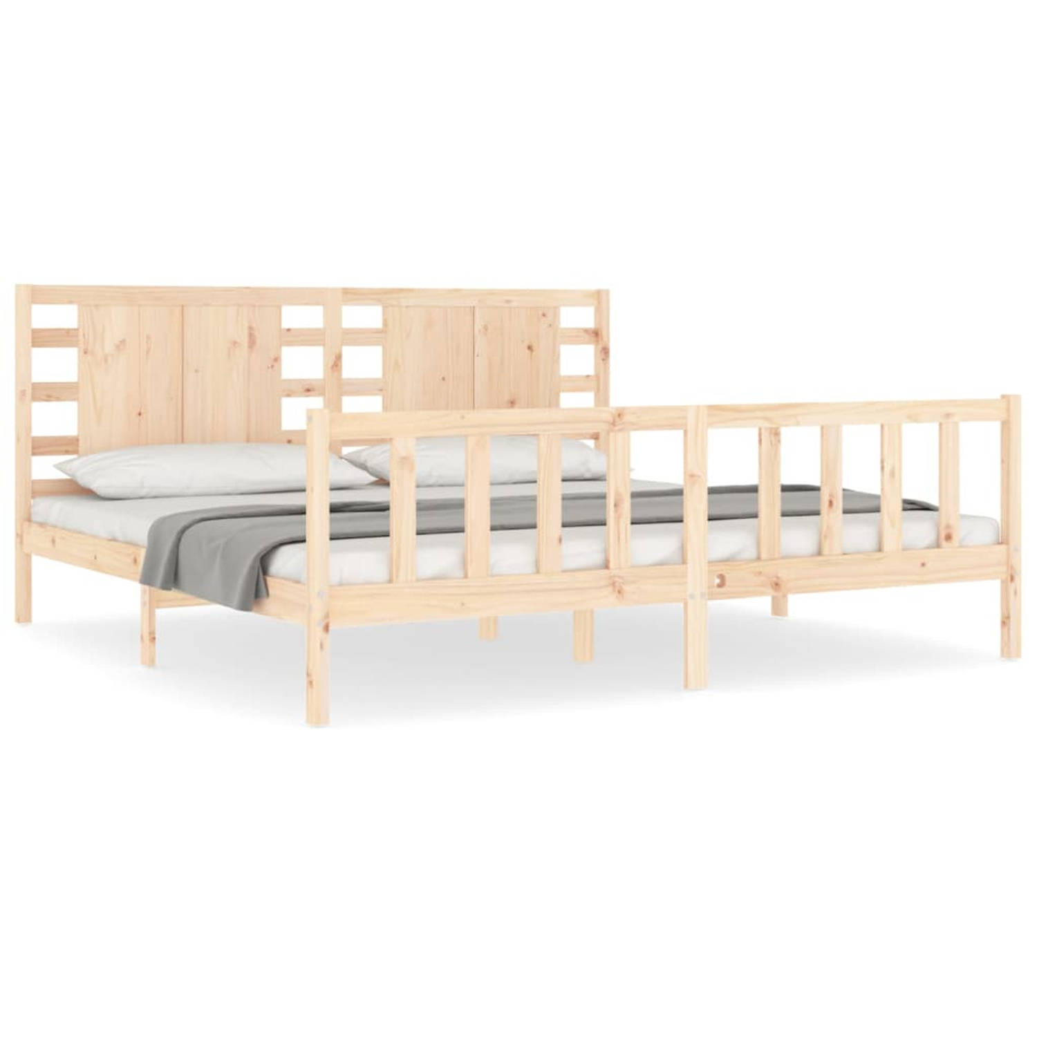 The Living Store Bedframe met hoofdbord massief hout 200x200 cm - Bedframe - Bedframes - Bed - Tweepersoonsbed - Slaapkamermeubel - Houten Bedframe - Houten Bed - Bedbodem - Massie