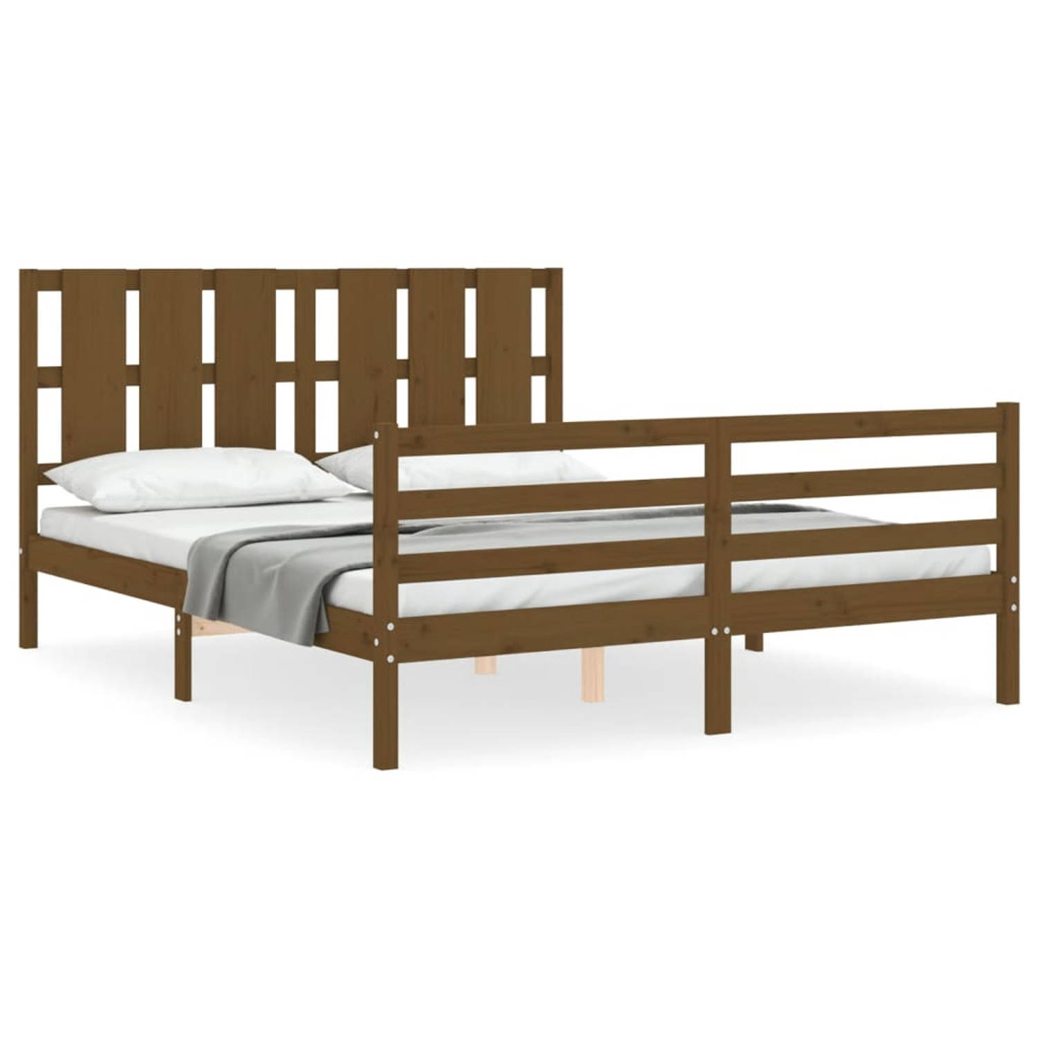 The Living Store Bedframe met hoofdbord massief hout honingbruin 5FT King Size - Bedframe - Bedframes - Bed - Tweepersoonsbed - Slaapkamermeubel - Houten Bedframe - Houten Bed - Be