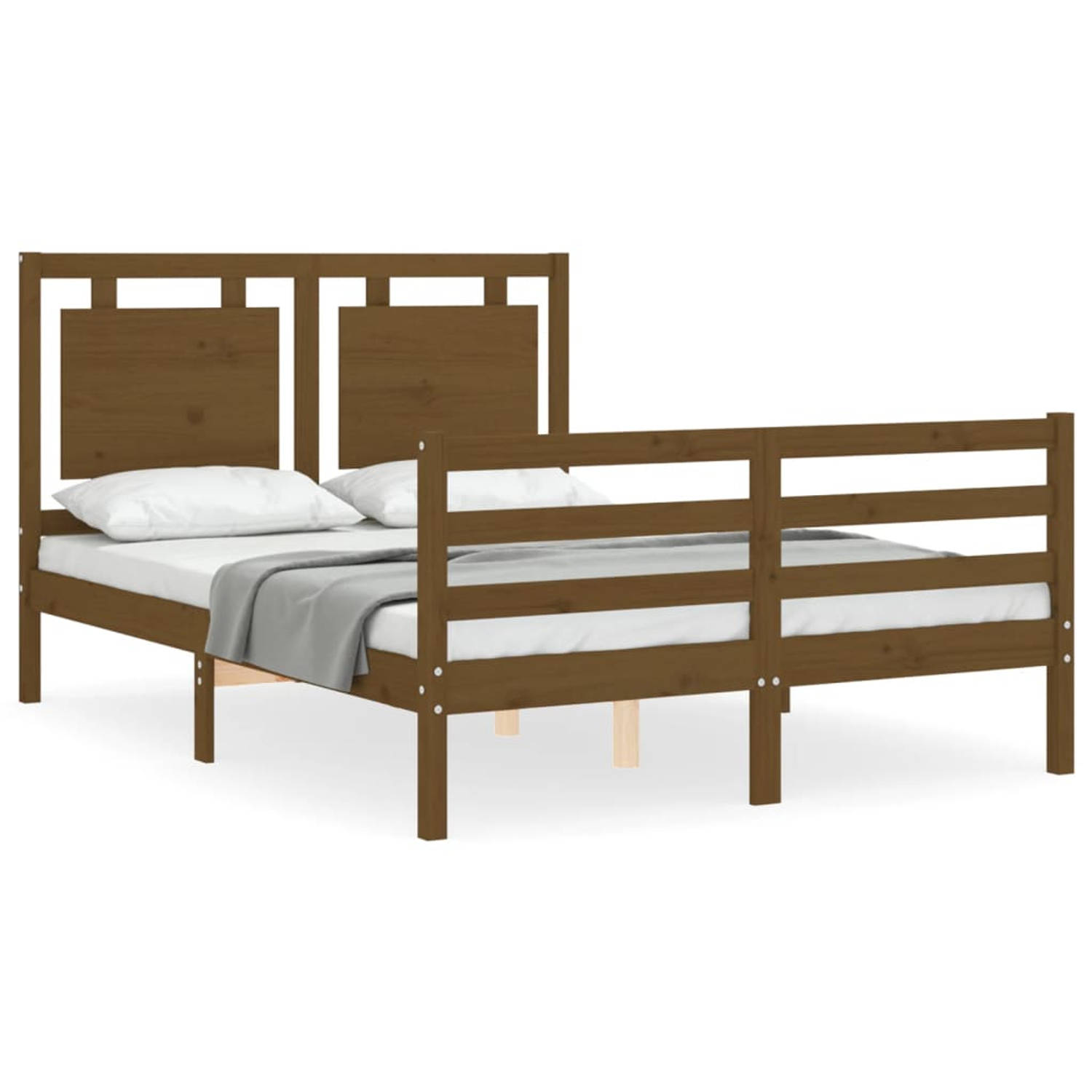 The Living Store Bedframe met hoofdbord hout honingbruin 4FT Small Double - Bedframe - Bedframes - Bed - Tweepersoonsbed - Slaapkamermeubel - Houten Bedframe - Houten Bed - Bedbode