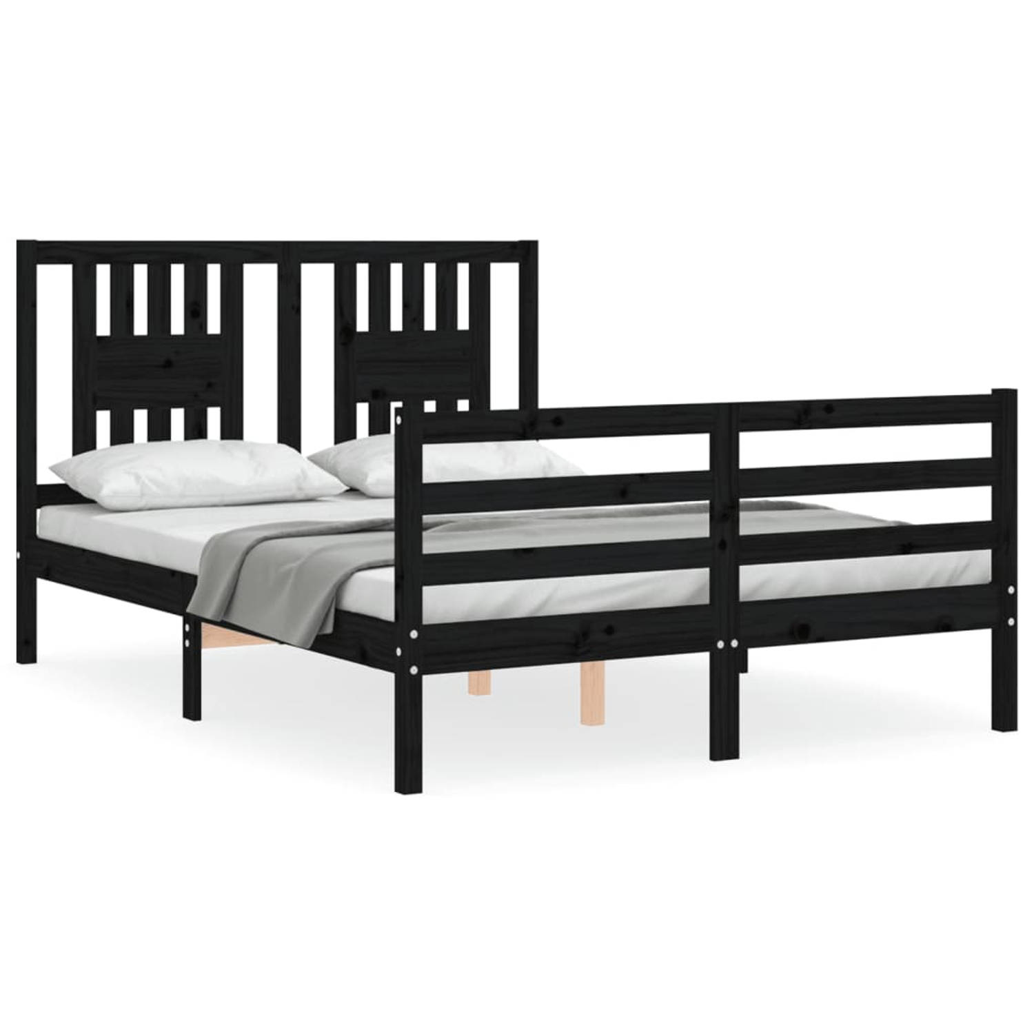 The Living Store Bedframe met hoofdbord massief hout zwart 4FT Small Double - Bedframe - Bedframes - Bed - Tweepersoonsbed - Slaapkamermeubel - Houten Bedframe - Houten Bed - Bedbo