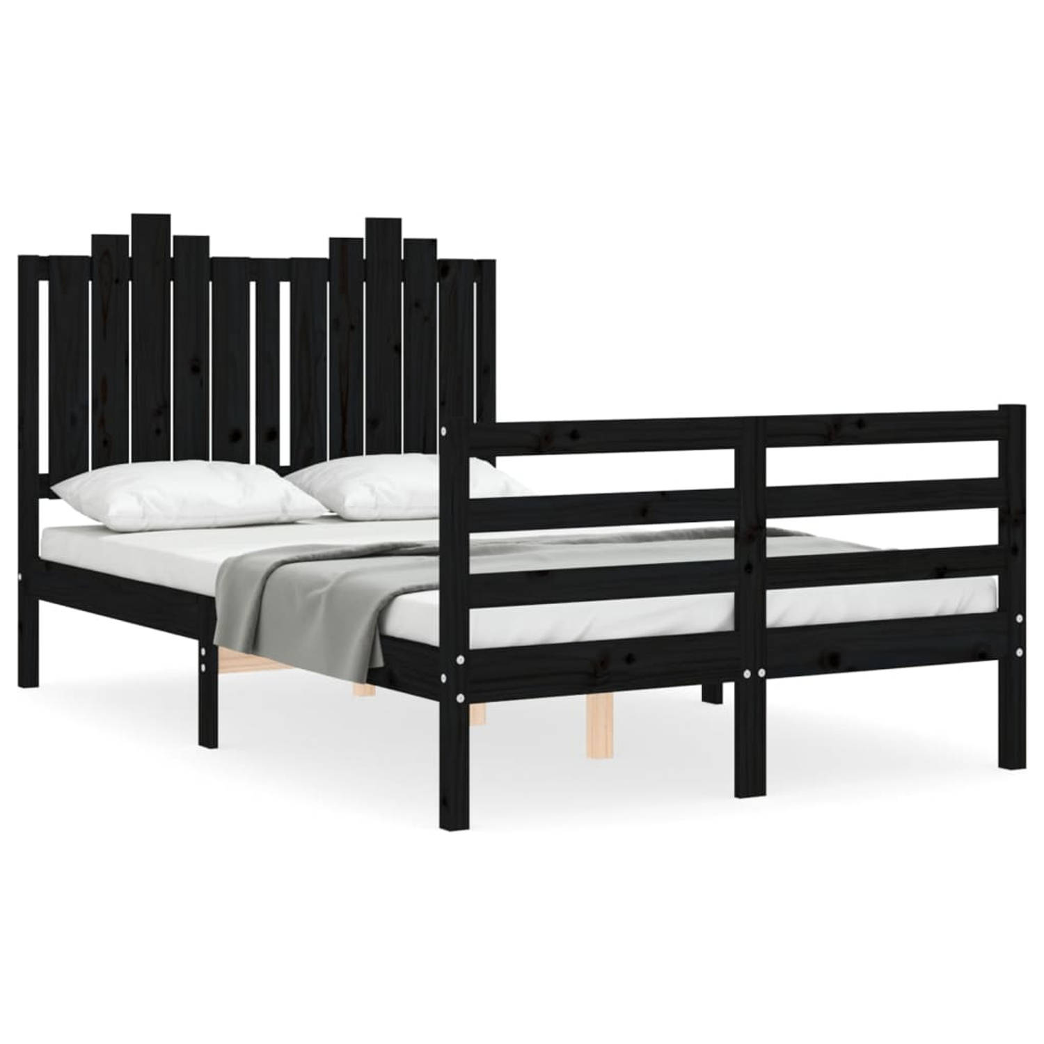 The Living Store Bedframe met hoofdbord massief hout zwart 4FT Small Double - Bedframe - Bedframes - Bed - Tweepersoonsbed - Slaapkamermeubel - Houten Bedframe - Houten Bed - Bedbo