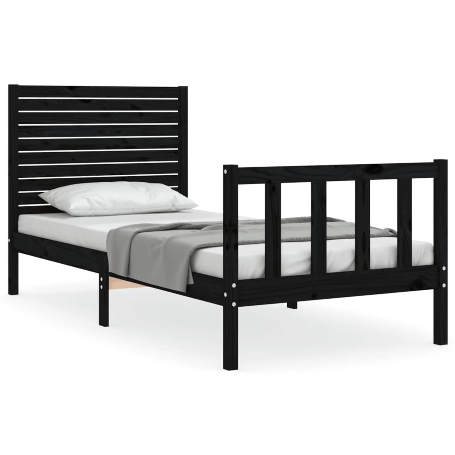 The Living Store Bedframe met hoofdbord massief hout zwart 3FT Single - Bedframe - Bedframes - Bed - Eenpersoonsbed - Slaapkamermeubel - Houten Bedframe - Houten Bed - Bedbodem - M