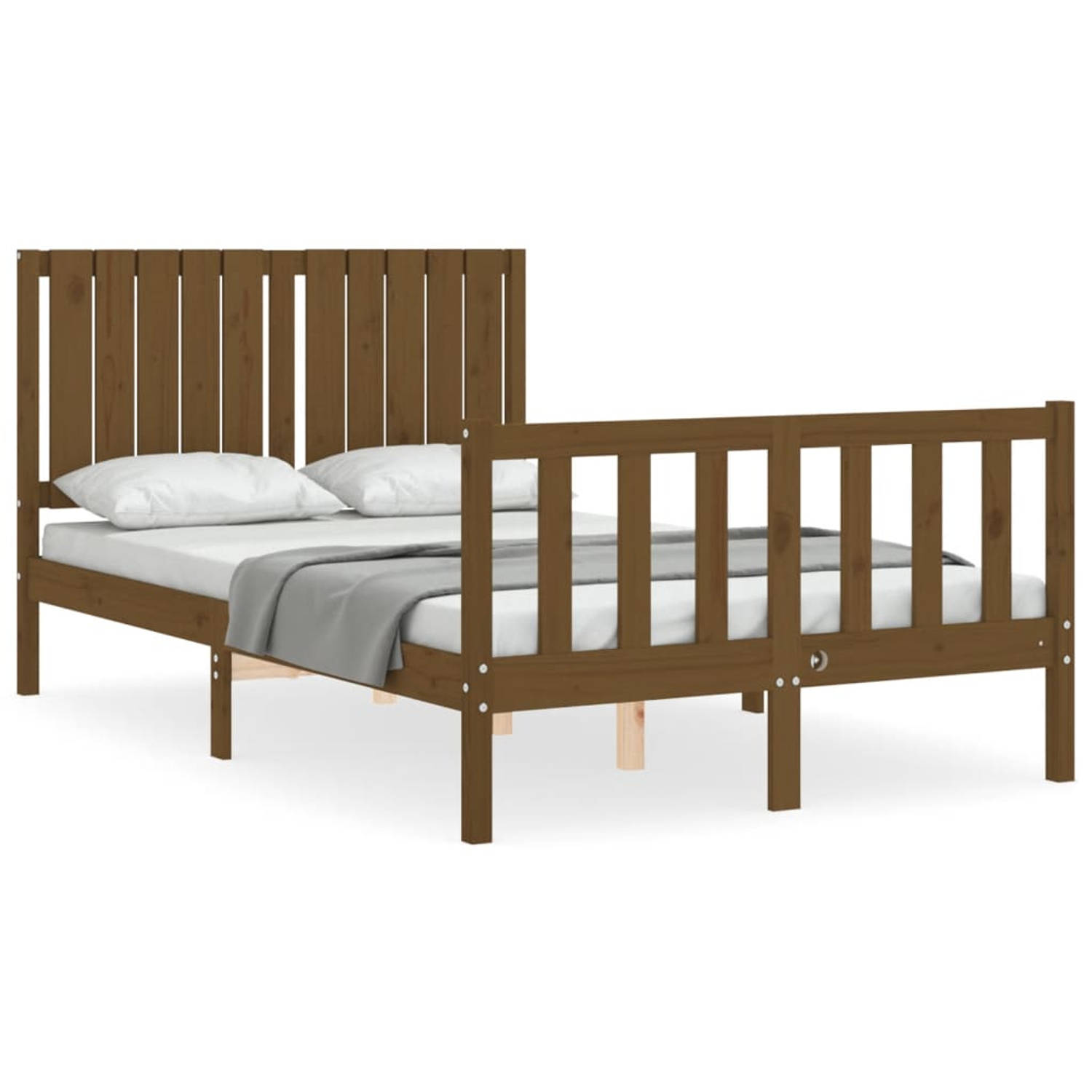 The Living Store Bedframe met hoofdbord hout honingbruin 4FT Small Double - Bedframe - Bedframes - Bed - Tweepersoonsbed - Slaapkamermeubel - Houten Bedframe - Houten Bed - Bedbode