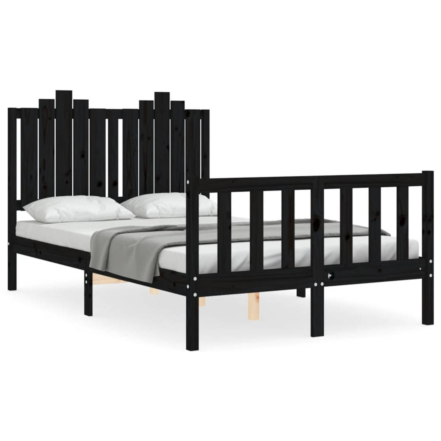 The Living Store Bedframe met hoofdbord massief hout zwart 4FT Small Double - Bedframe - Bedframes - Bed - Tweepersoonsbed - Slaapkamermeubel - Houten Bedframe - Houten Bed - Bedbo