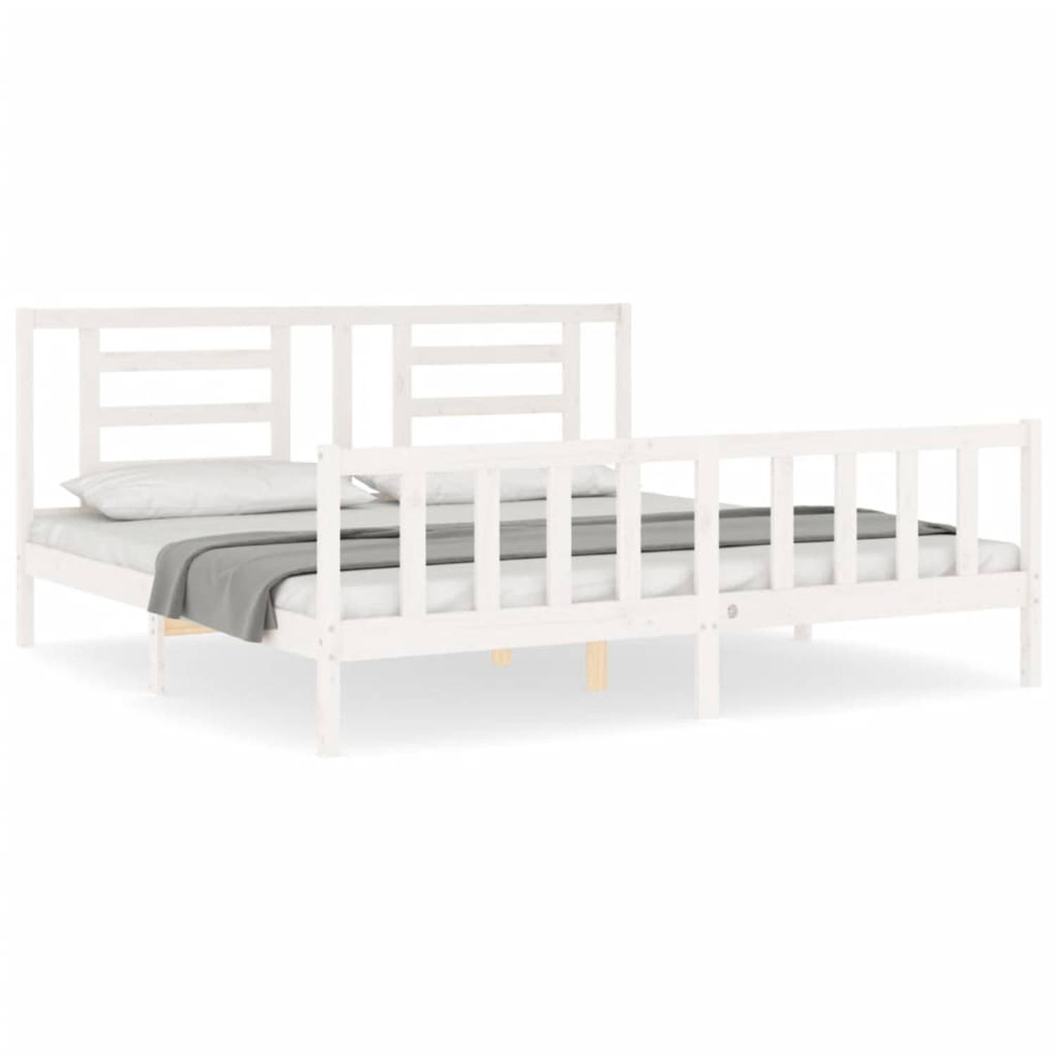 The Living Store Bedframe met hoofdbord massief hout wit 200x200 cm - Bedframe - Bedframes - Bed - Tweepersoonsbed - Slaapkamermeubel - Houten Bedframe - Houten Bed - Bedbodem - Ma